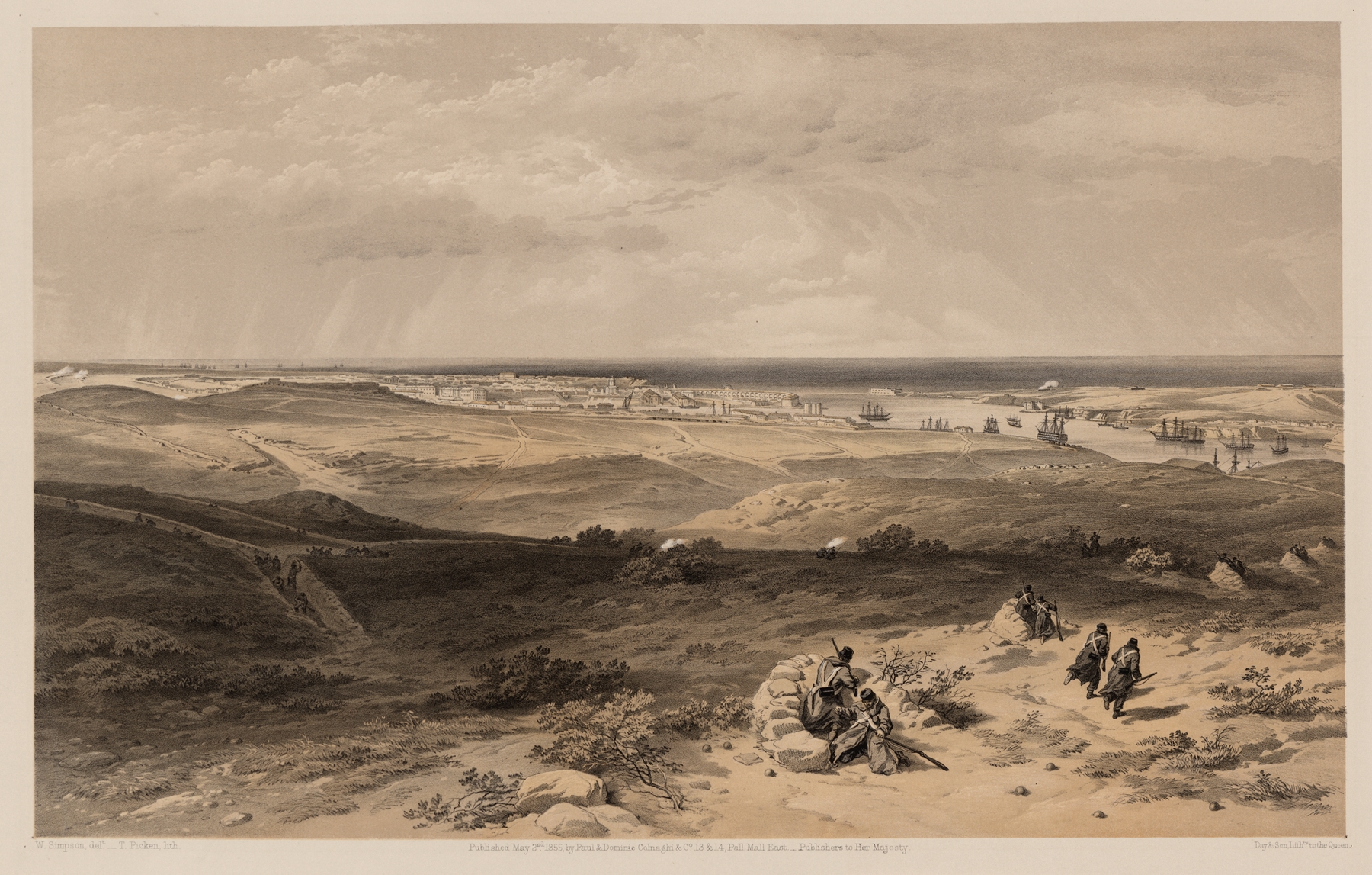 Landscape of Sebastopol at sunset, ink on paper by William Simpson