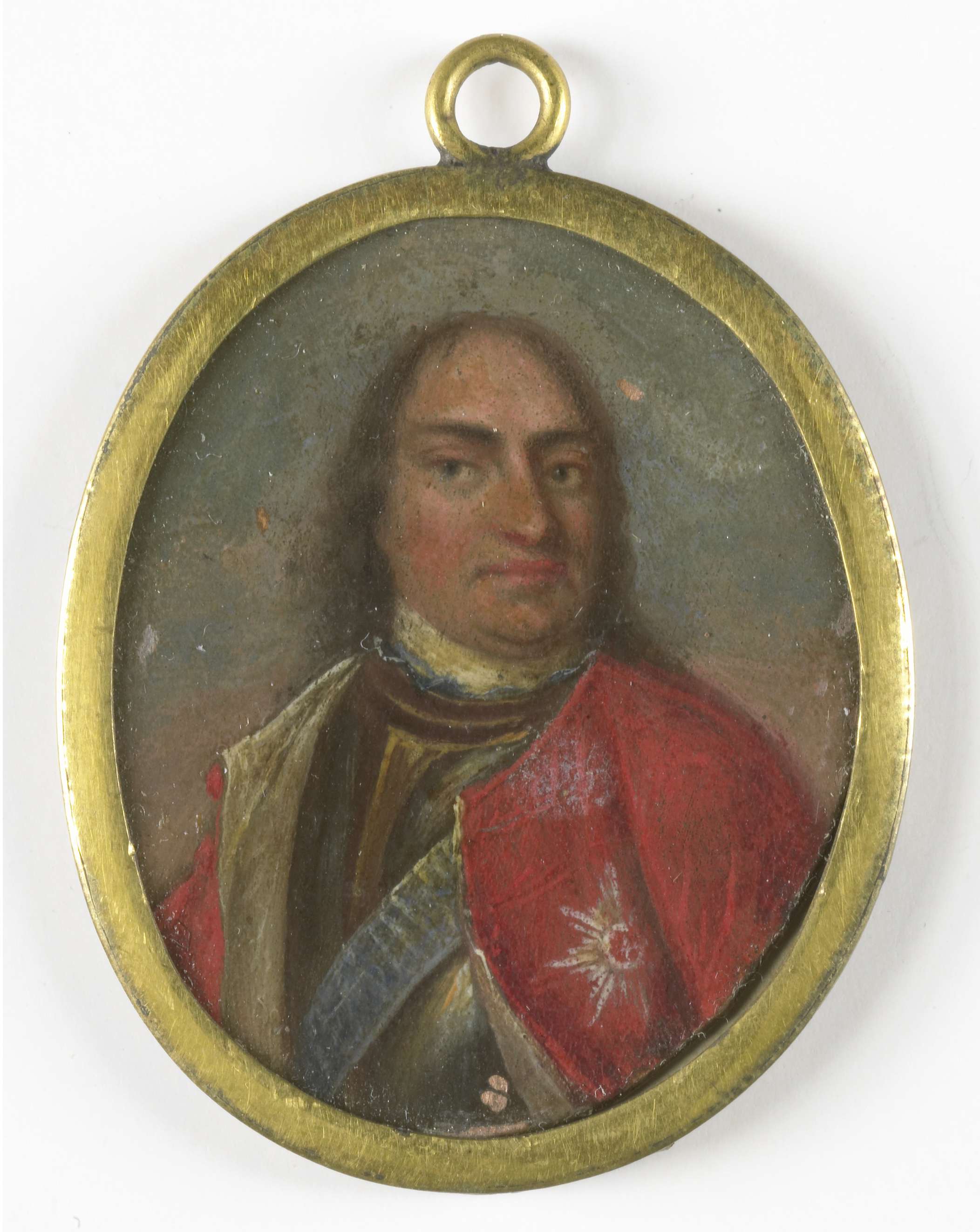 Portrait of a noble figure in dark attire, metal medium, Unknown Artist
