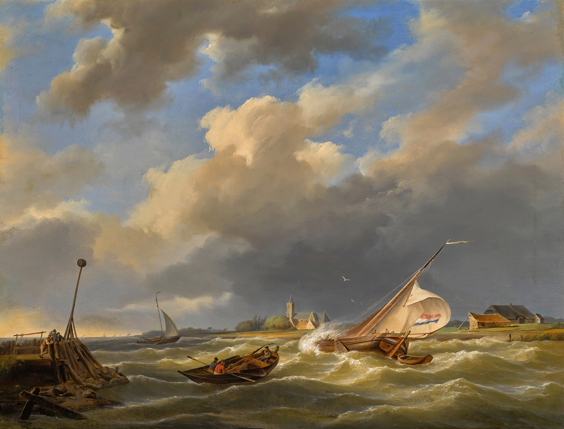 Marine scene with boats and sails by Hermanus Koekkoek, oil painting