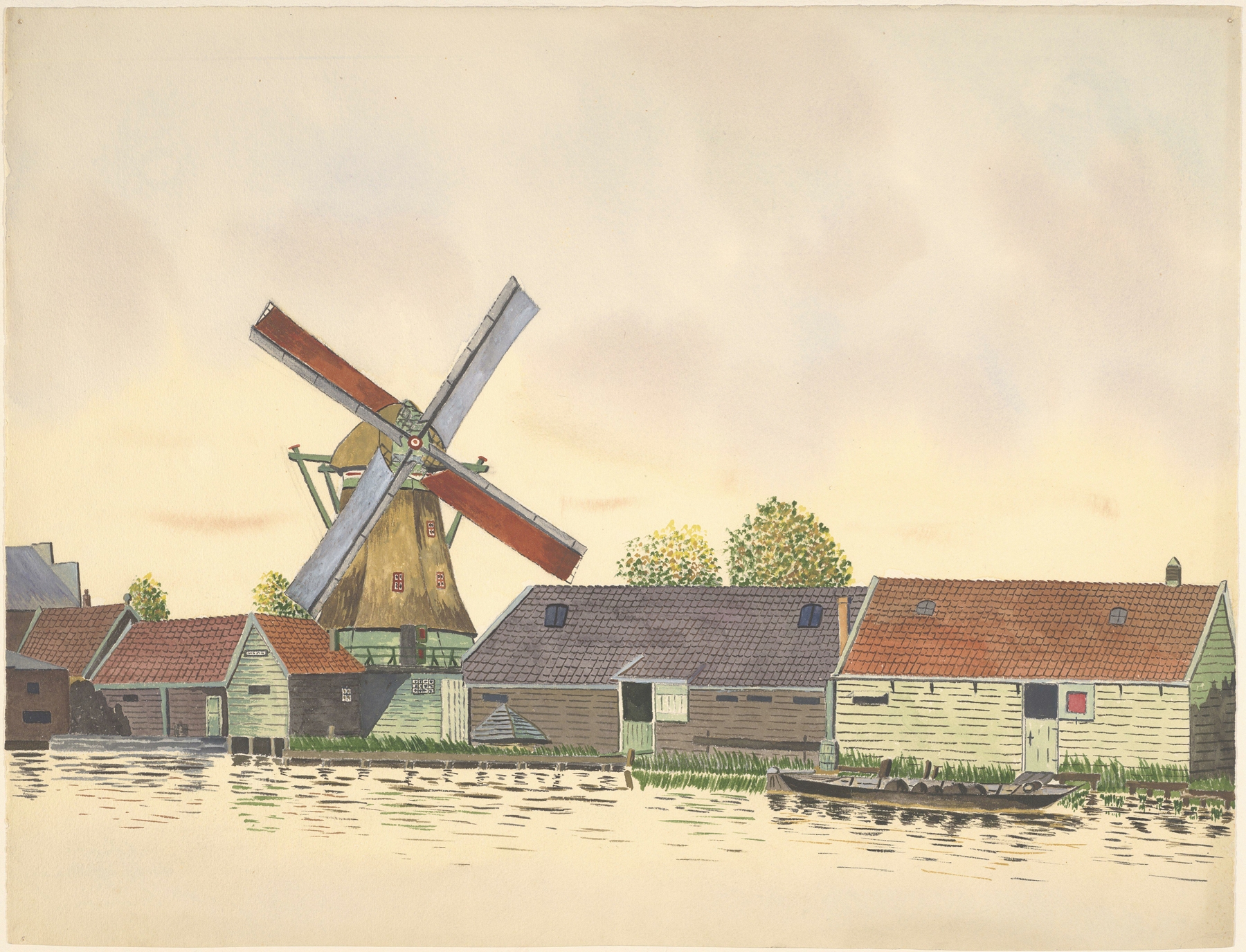 Windmill landscape by Johannes Nicolaas Eijman, oil painting