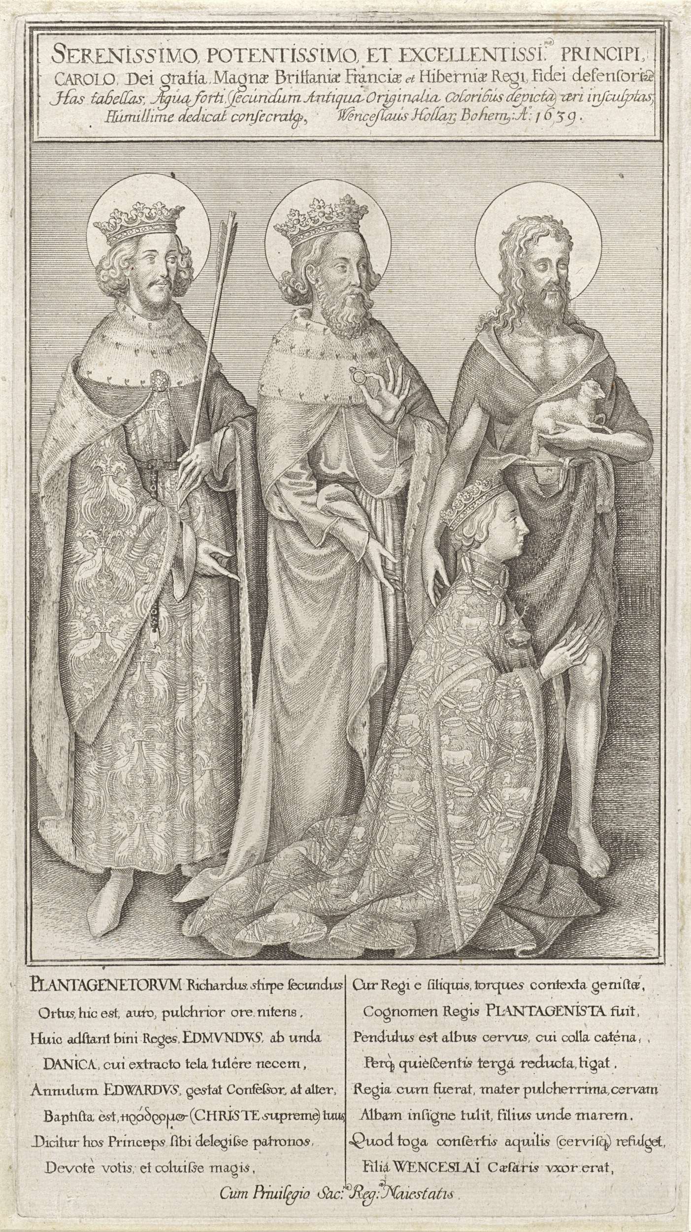 King Richard II kneeling with Saint John the Baptist, etching by Wenceslaus Hollar