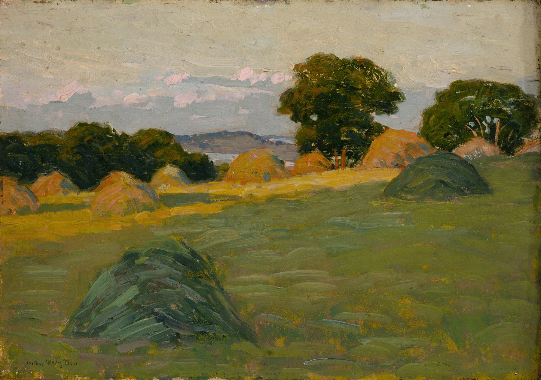 Watercolour landscape of hills and fields by Arthur Wesley Dow