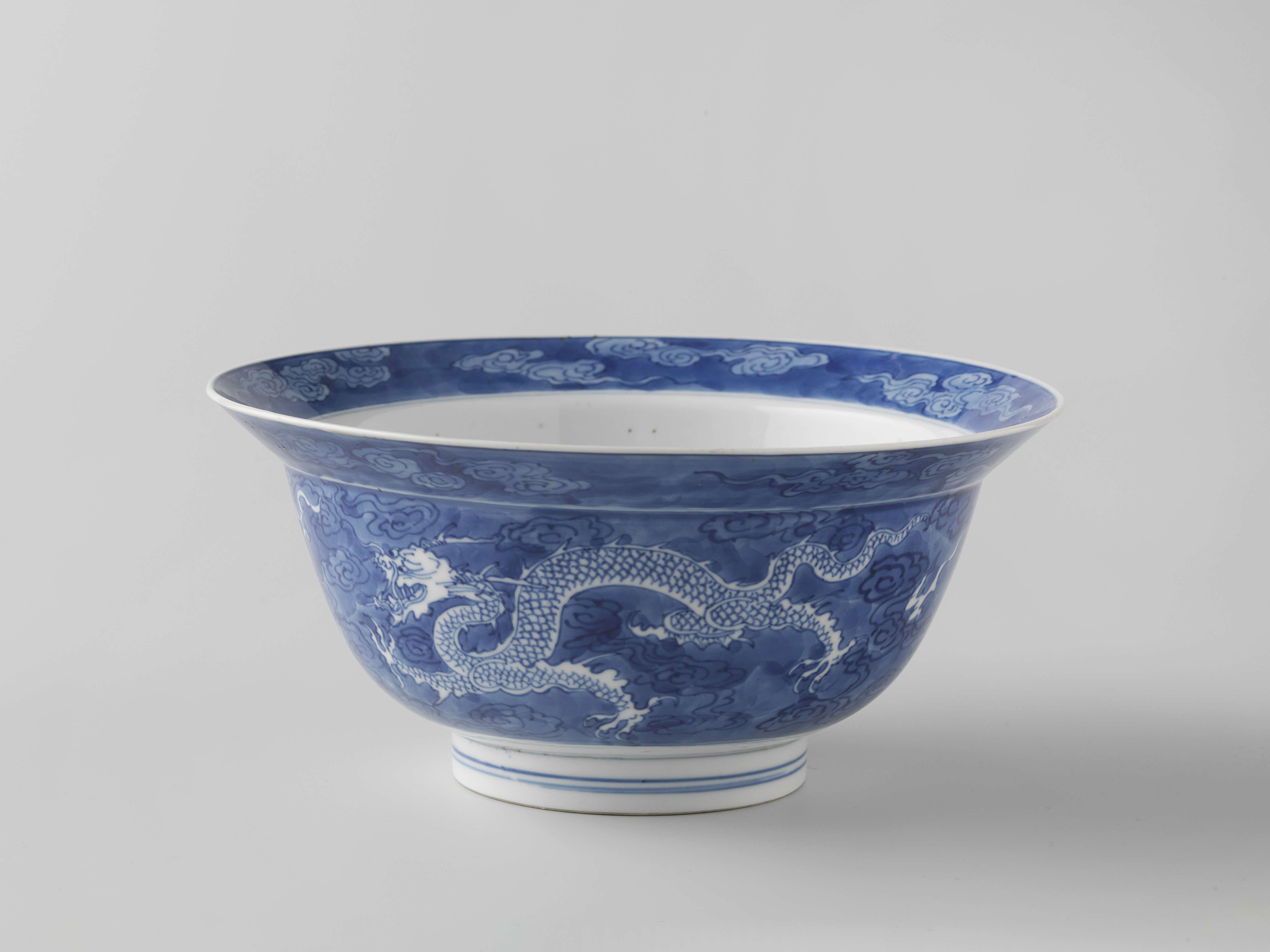 Bowl with two pearl chasing dragons among clouds, by Unknown Artist, public domain