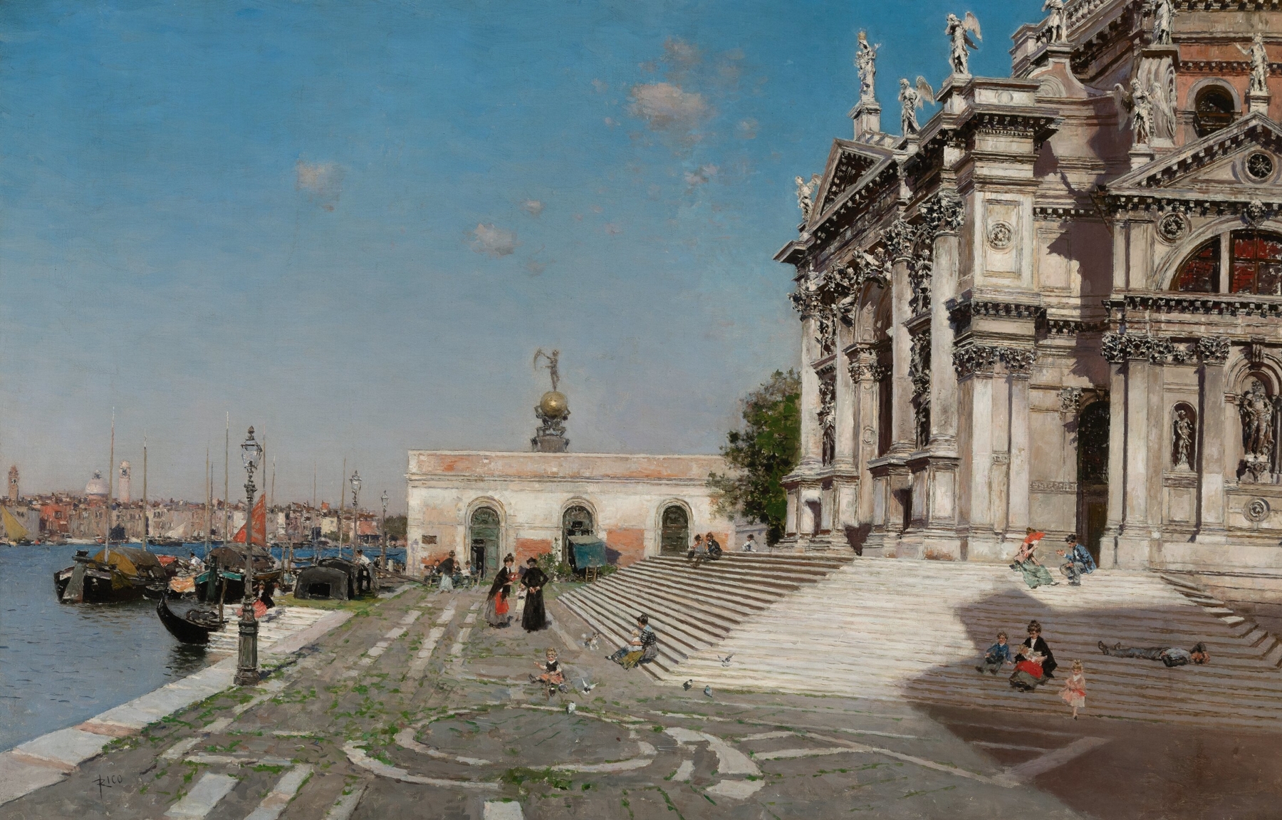 Santa Maria della Salute and the Dogana, oil on canvas by Martin Rico y Ortega, depicting a tranquil Venetian landscape.
