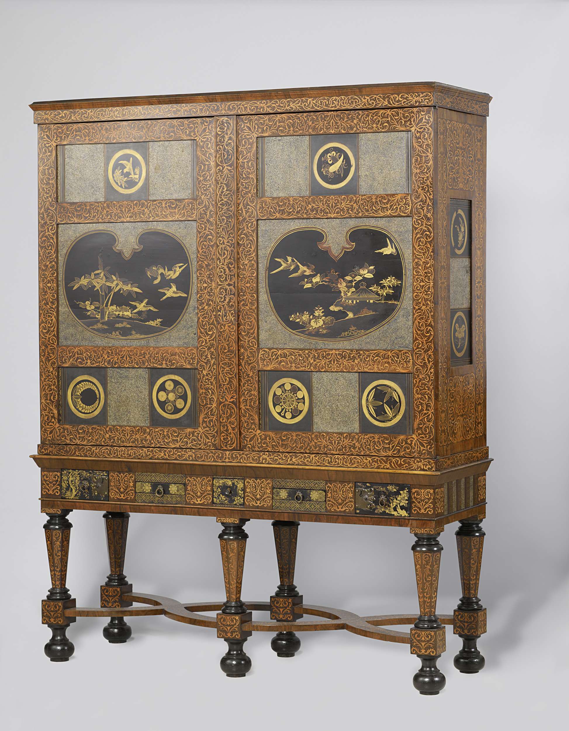 Wood cabinet with inlaid lacquerwork by unknown artist