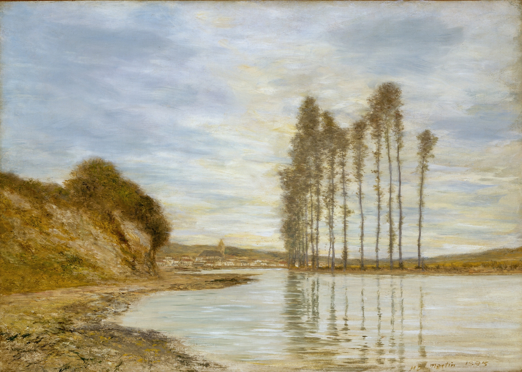 View on the Seine; Harp of the Winds, oil on canvas by Homer Dodge Martin showing a serene river scene.