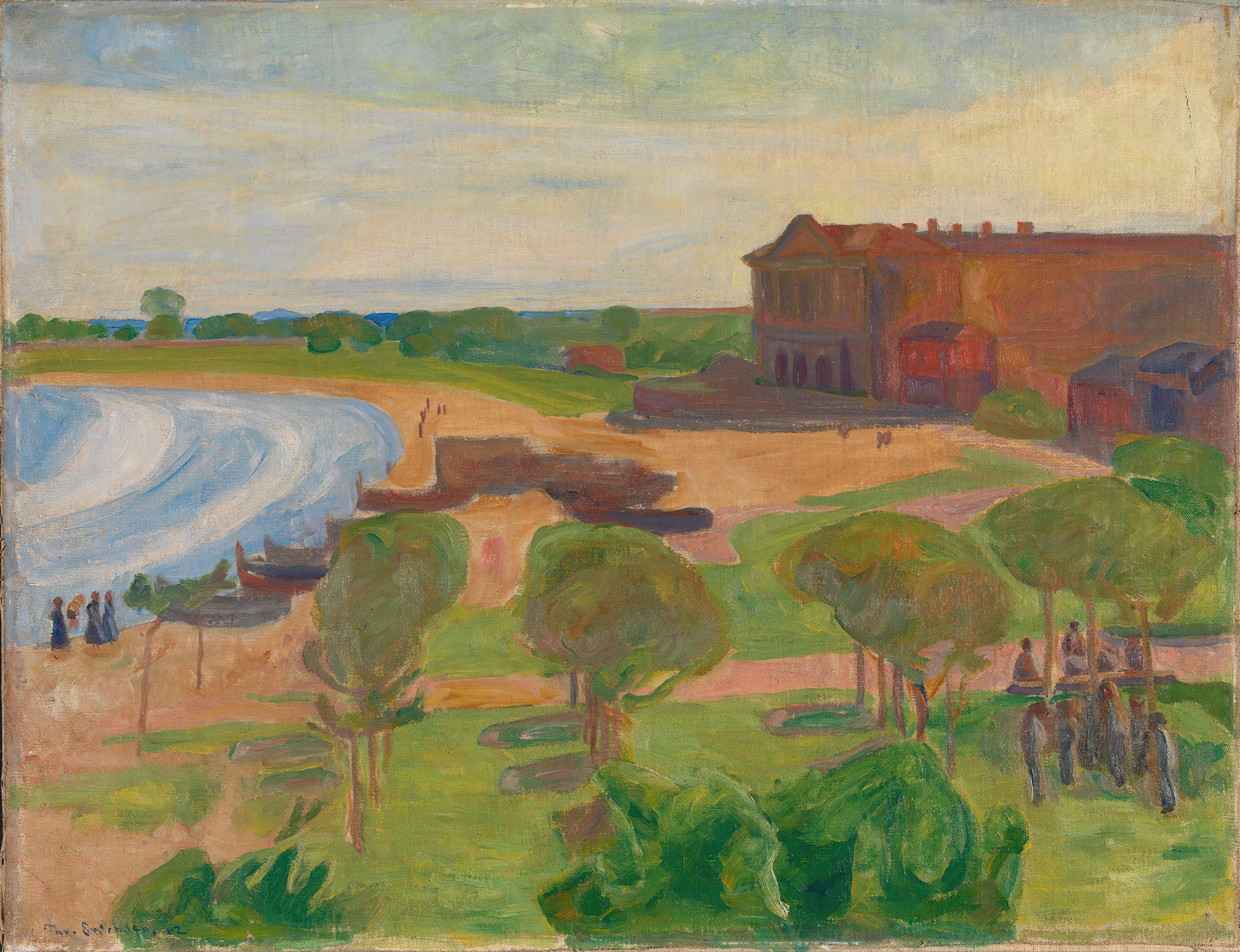 The Beach at Terracina, oil on canvas by Thorvald Erichsen, depicting gentle waves and sunlight on the shore.