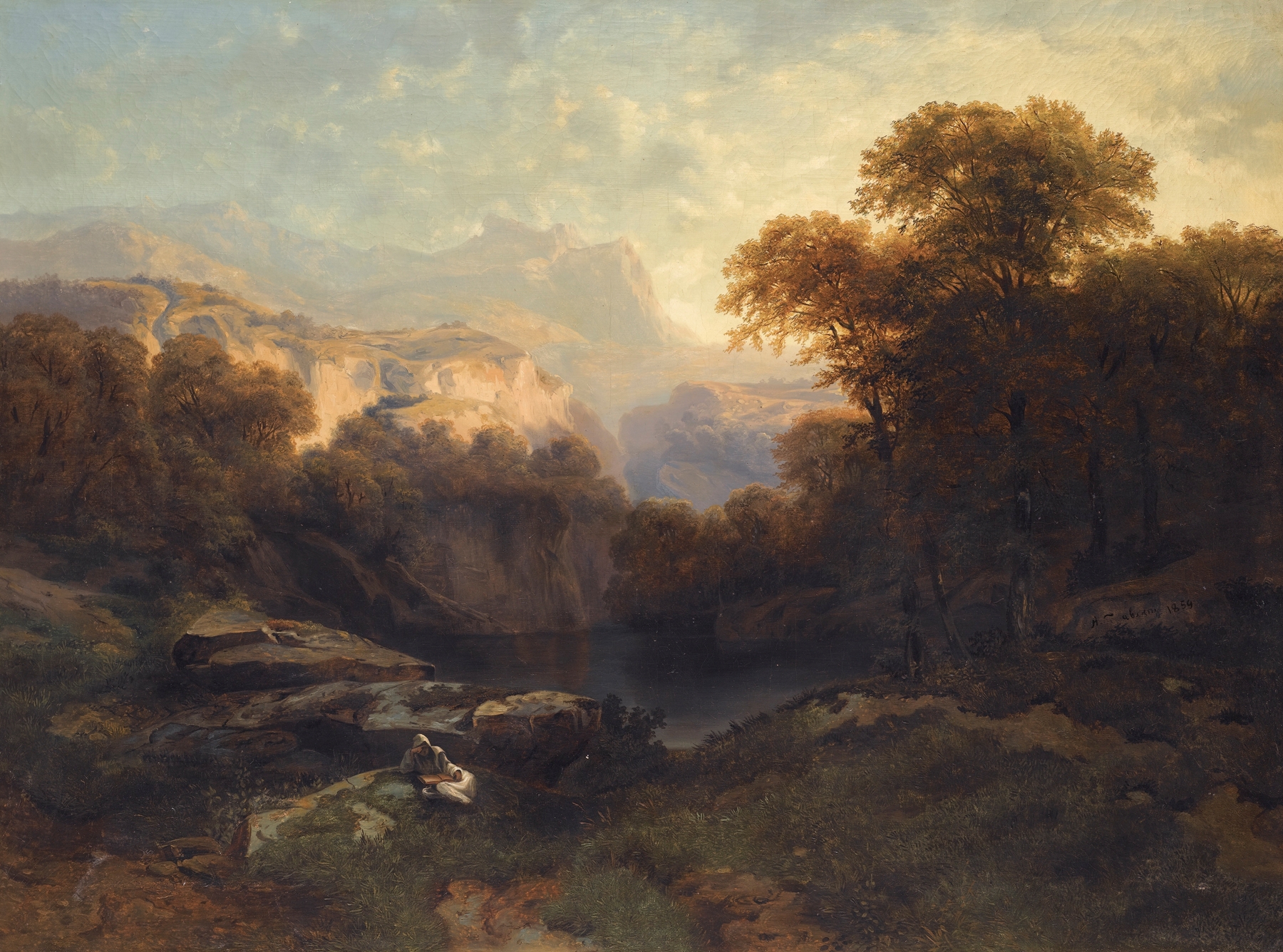 Alpine landscape with a solitary figure, oil painting by Apollinary Gilyarievich Goravsky