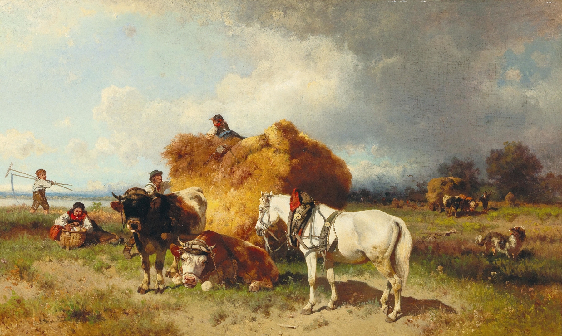 Gathering in the Hay with Approaching Storm, by Conrad Bühlmayer, public domain