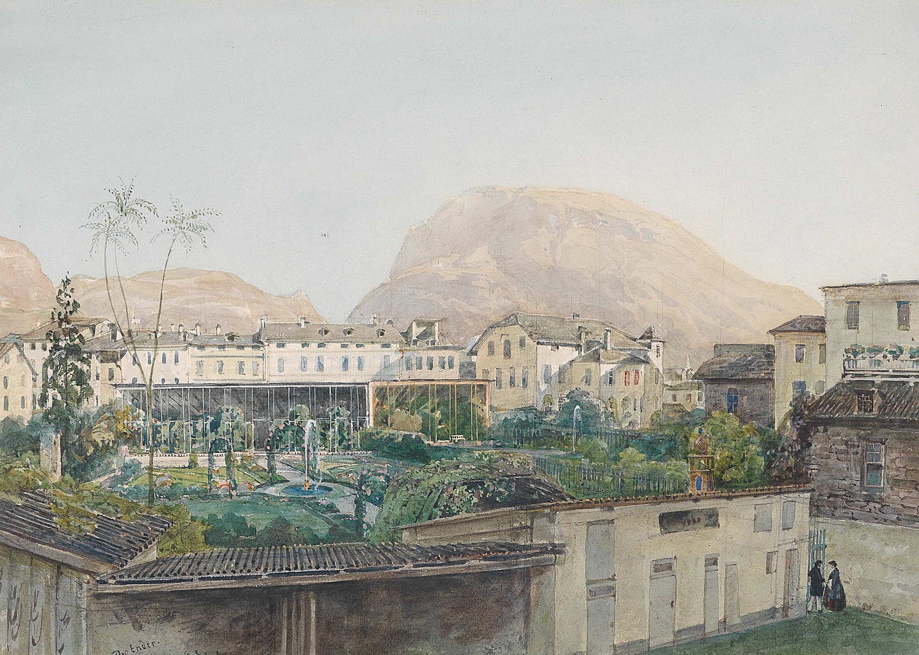 Landscape view of a garden in Bozen by Thomas Ender, oil painting