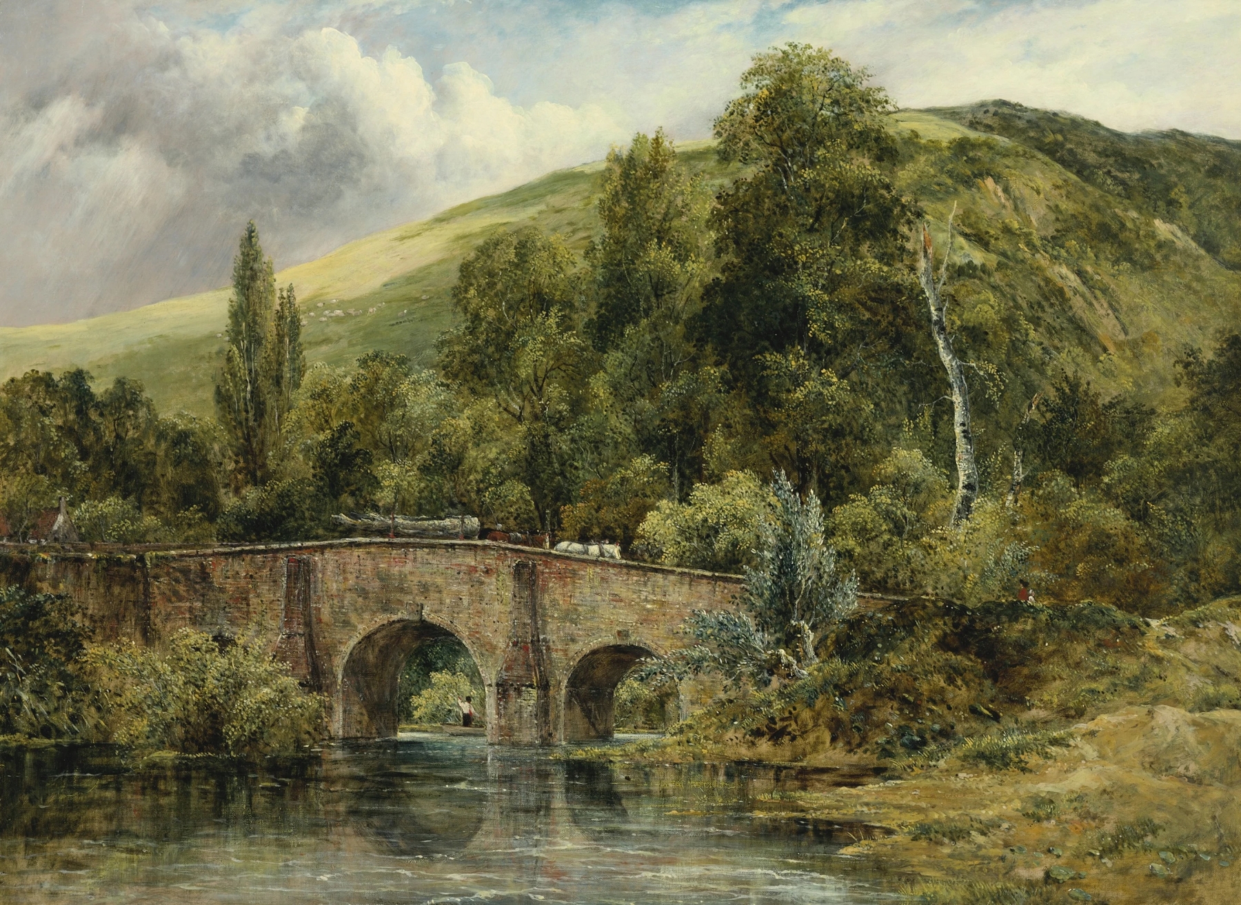 Fingle Bridge on the River Teign, oil on canvas by Frederick Waters Watts