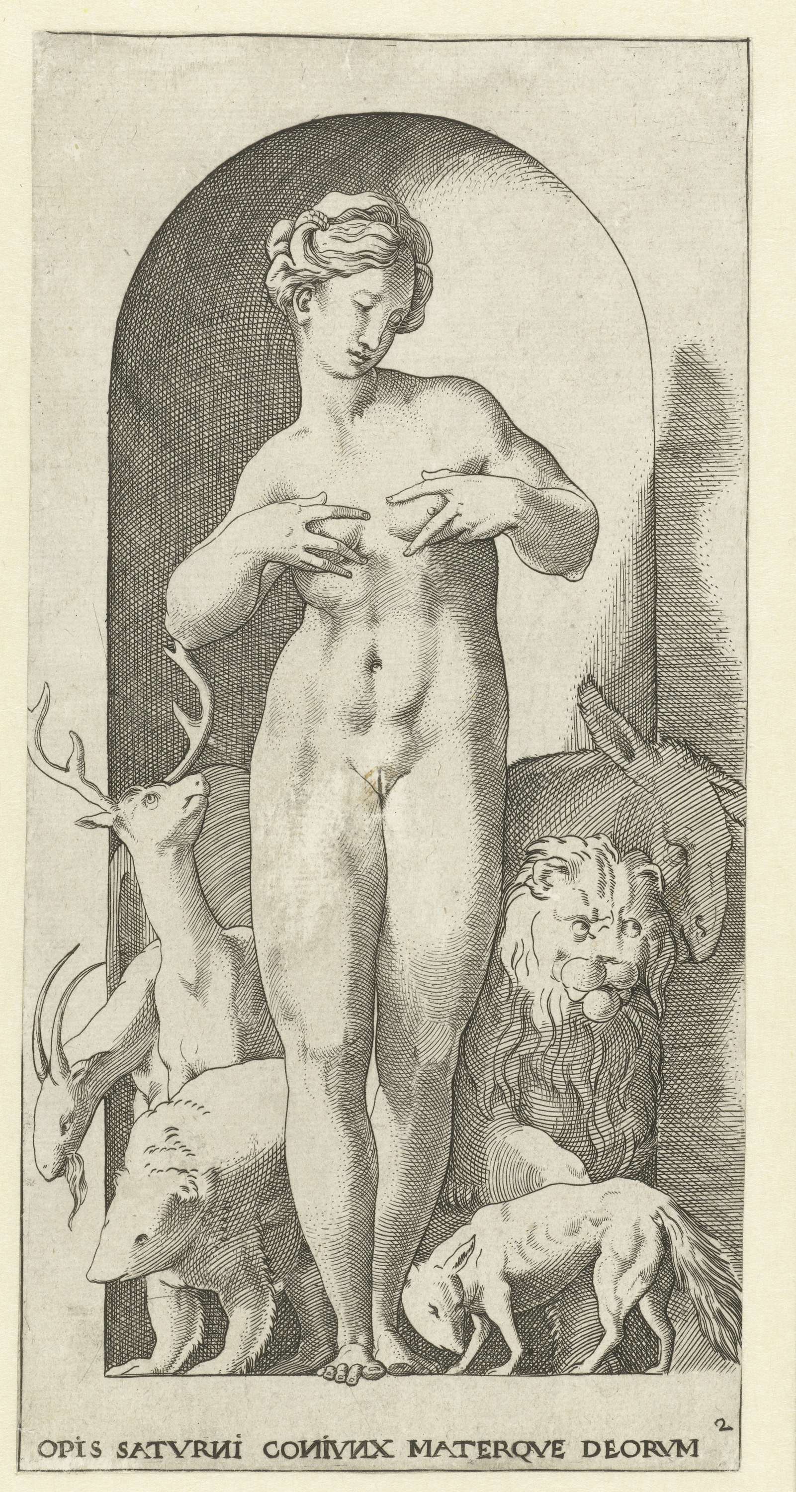 Engraving by Jacob Binck featuring various animals in a serene setting