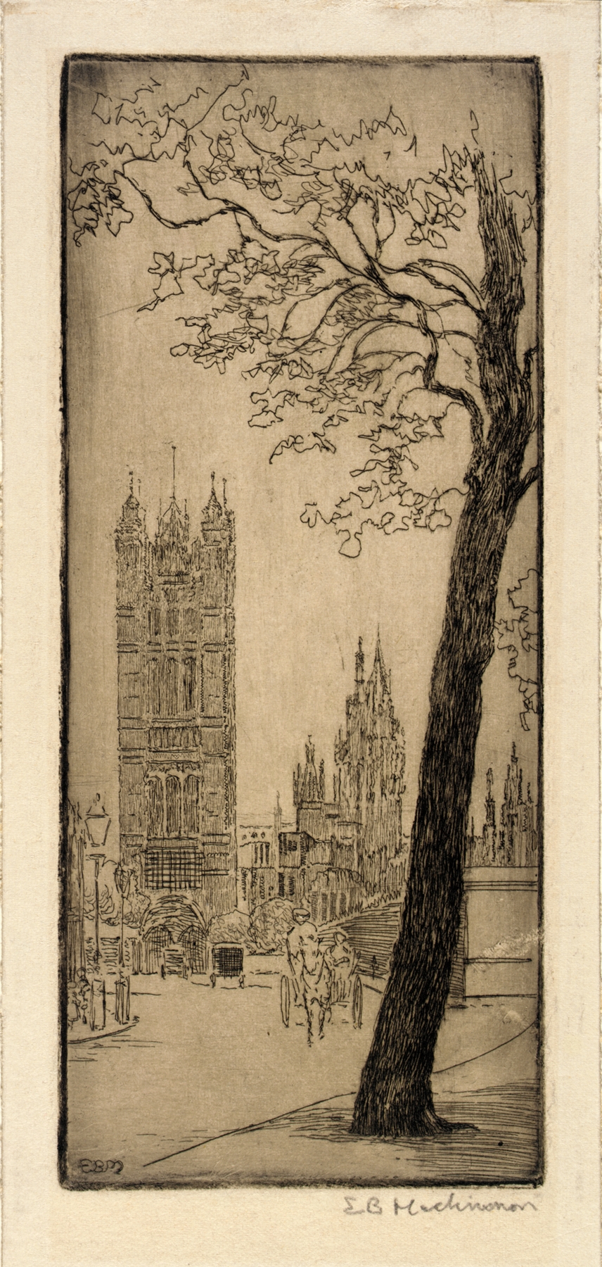 London Scene with Church, by Esther Blaikie MacKinnon, public domain