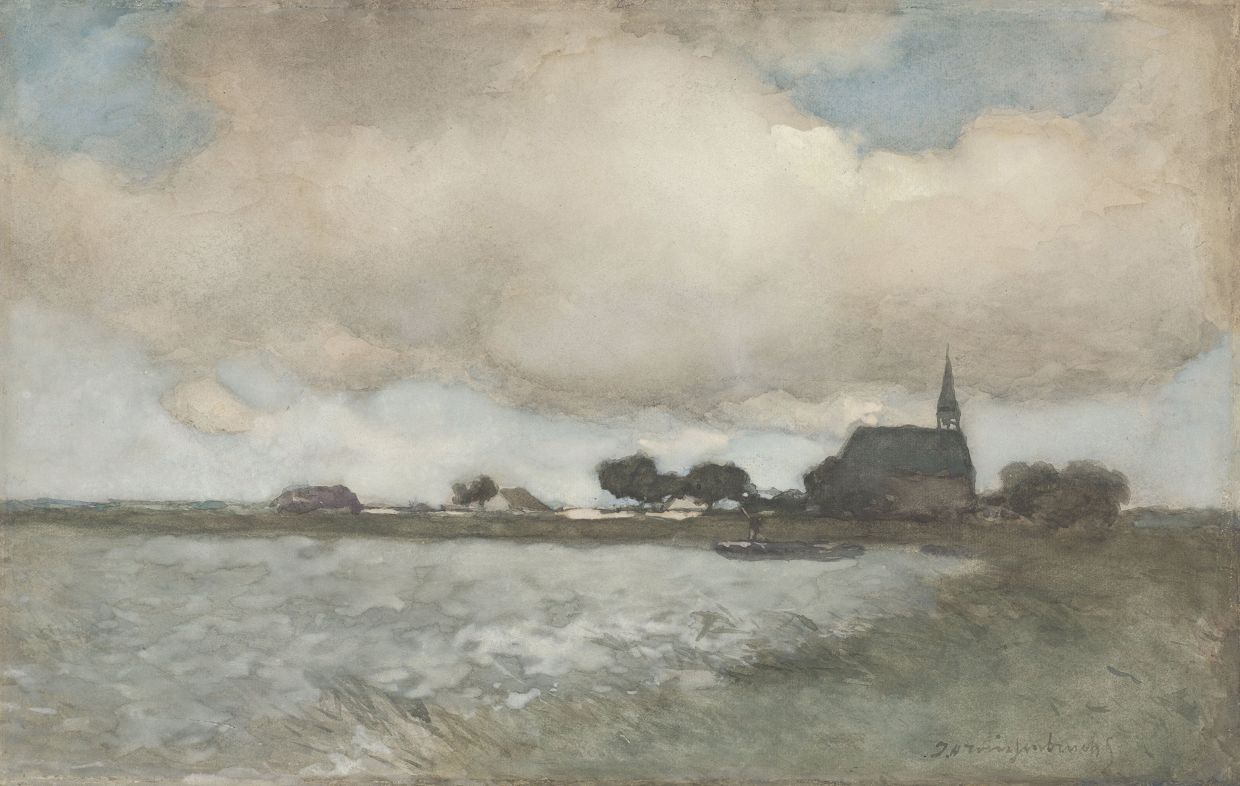 View of the Church at Noordse Dorp near Noorden, oil painting by Johan Hendrik Weissenbruch