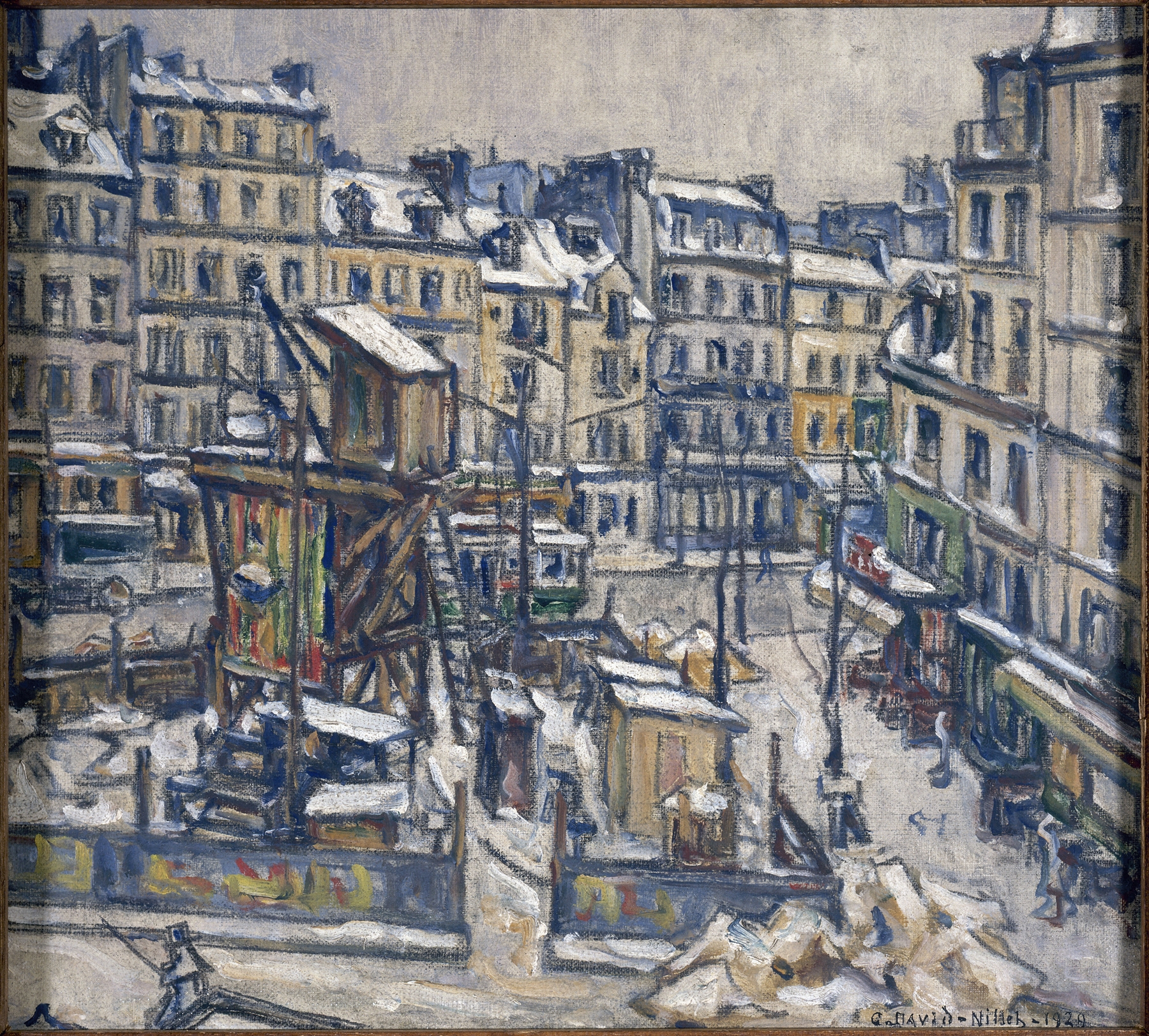 Genre scene of laborers at a construction site, oil painting by Germain David-Nillet