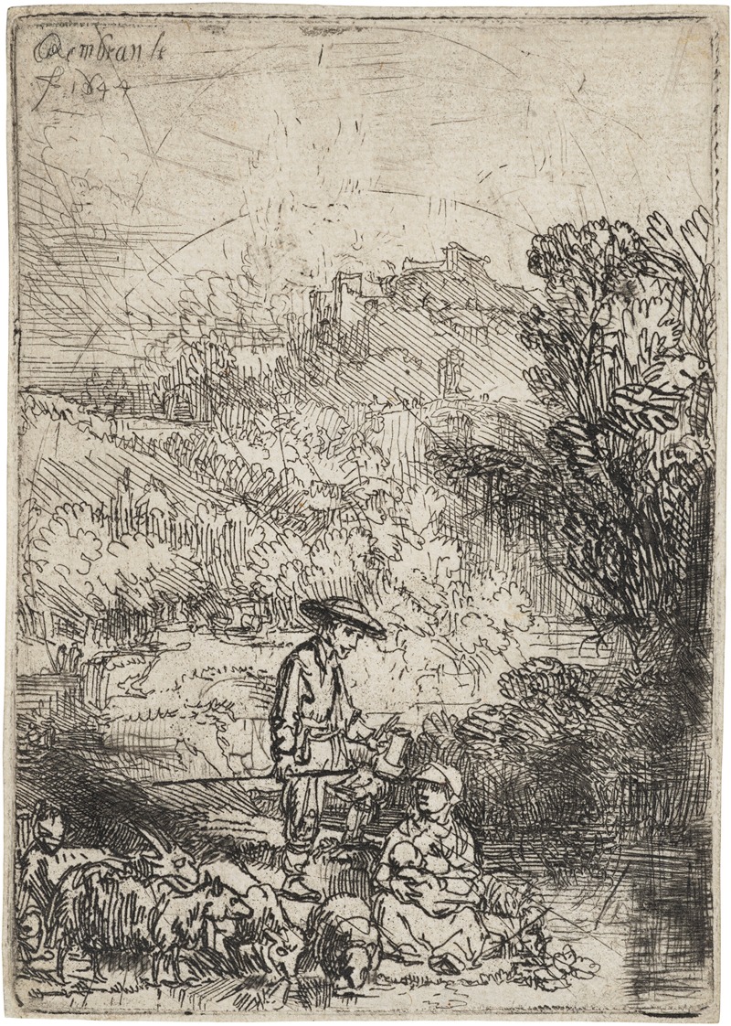 A family scene featuring a shepherd and his loved ones.