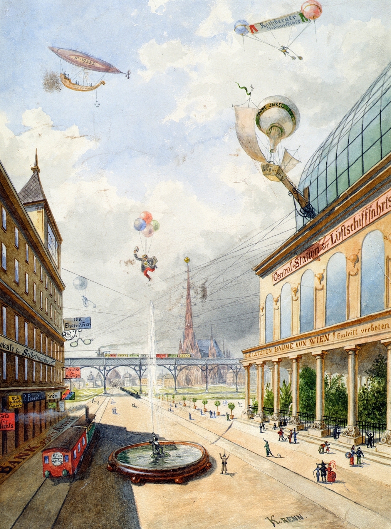 Landscape depicting a city in transition, oil painting by Edmund Krenn