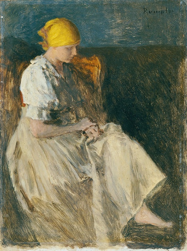 A seated girl in a contemplative pose, showcasing the artist's attention to detail.