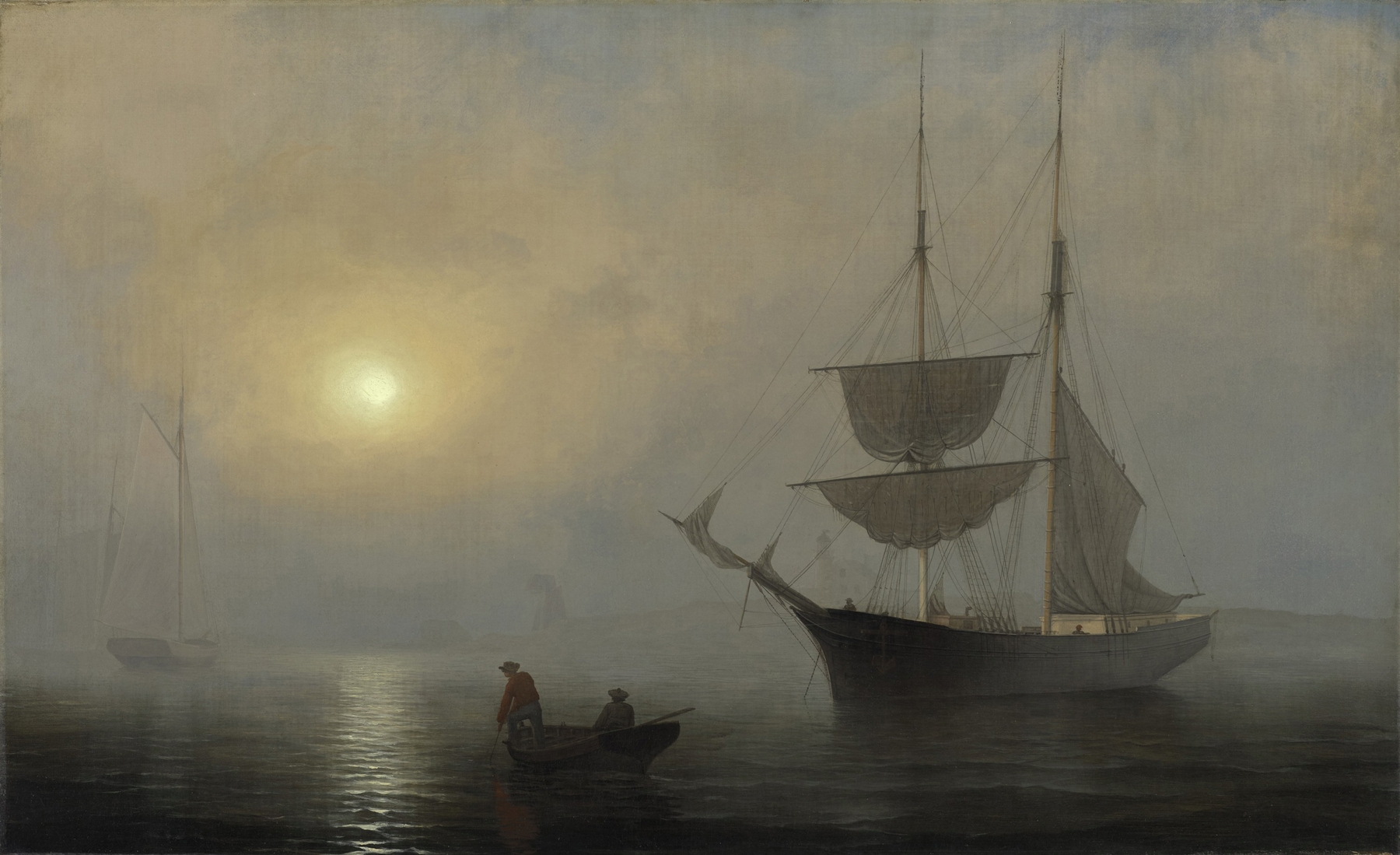 Ship in fog at Gloucester Harbor by Fitz Henry Lane, oil on canvas
