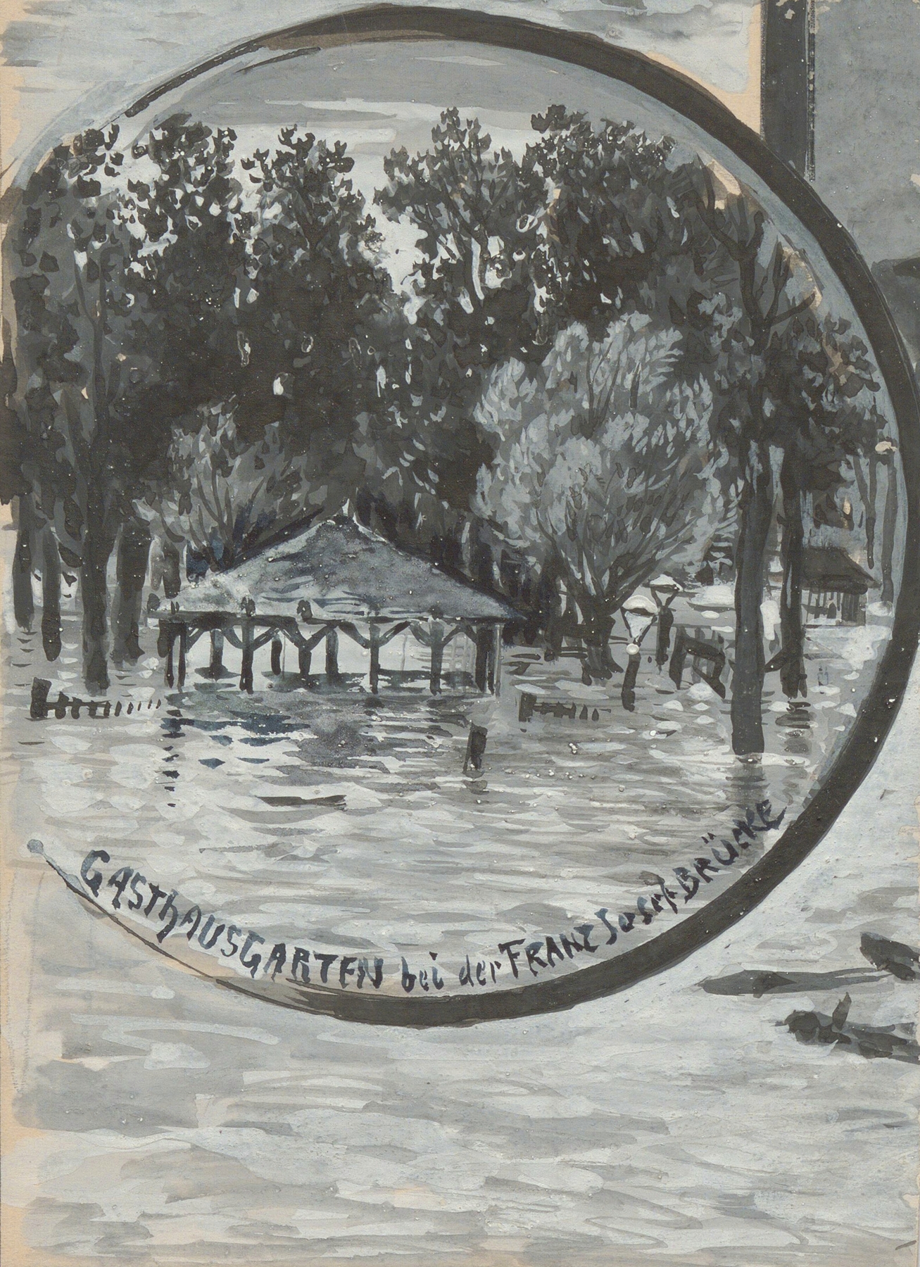 Flooded landscape with riverbanks, oil painting by Moritz Ledeli