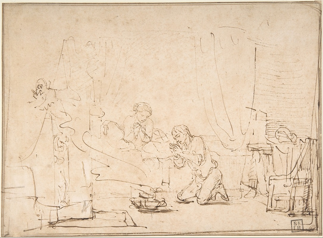 Rembrandt's 'The Wedding Night of Tobias and Sarah' captures a moment of intimacy and divine blessing.