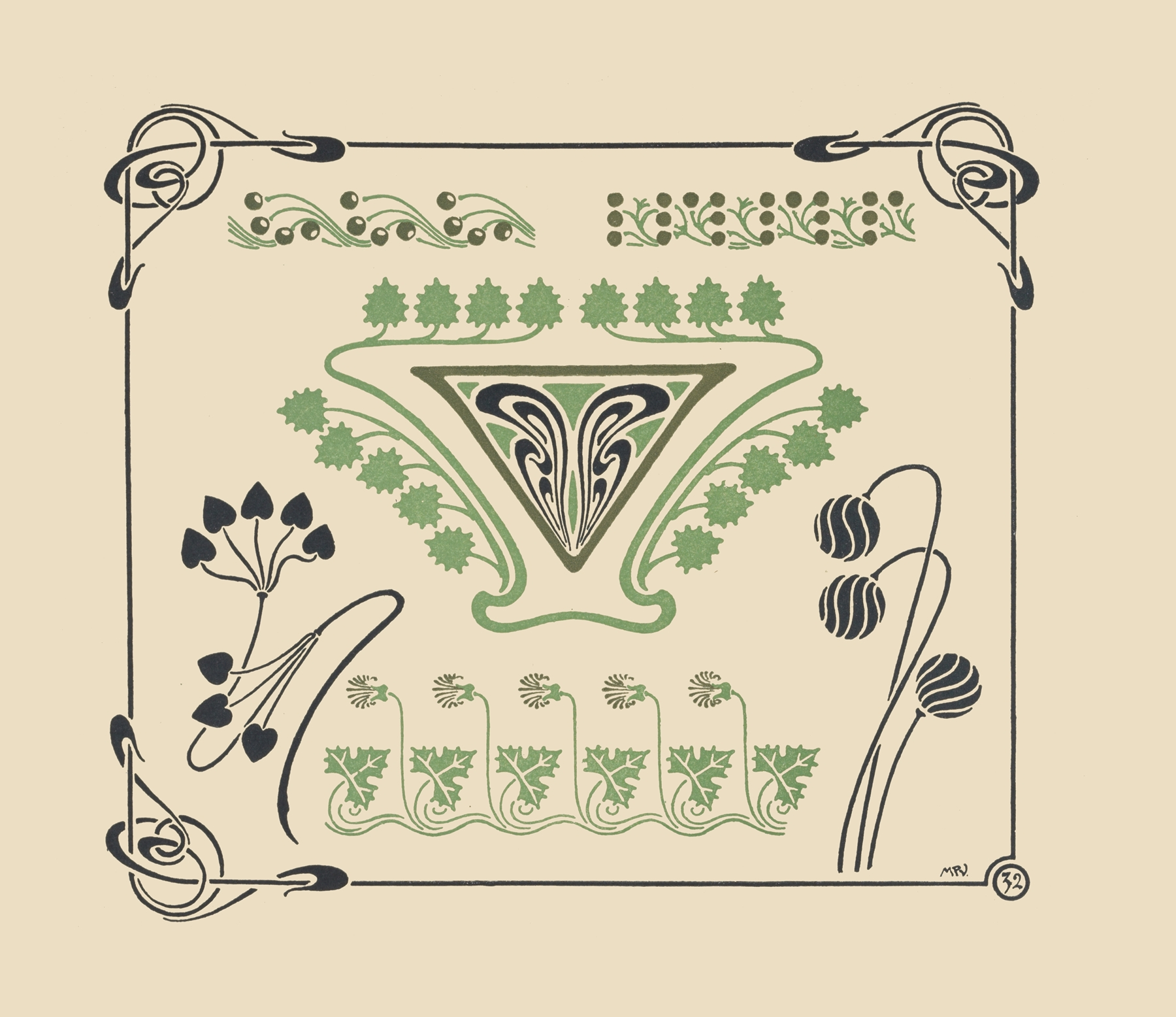 Abstract design based on leaves and arabesques, by Maurice Pillard Verneuil, public domain