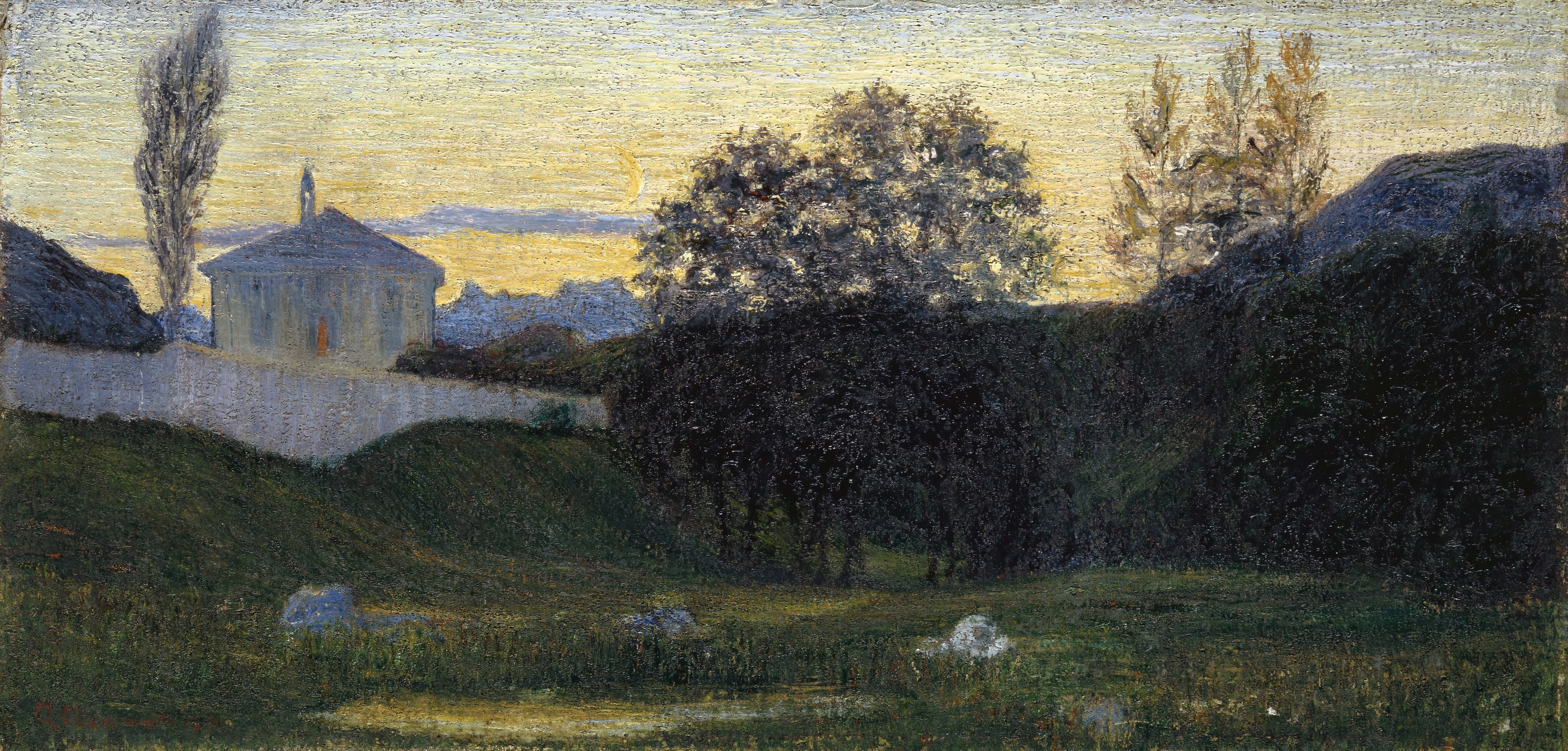 Dusk by Giovanni Giacometti, oil on canvas depicting a twilight landscape.
