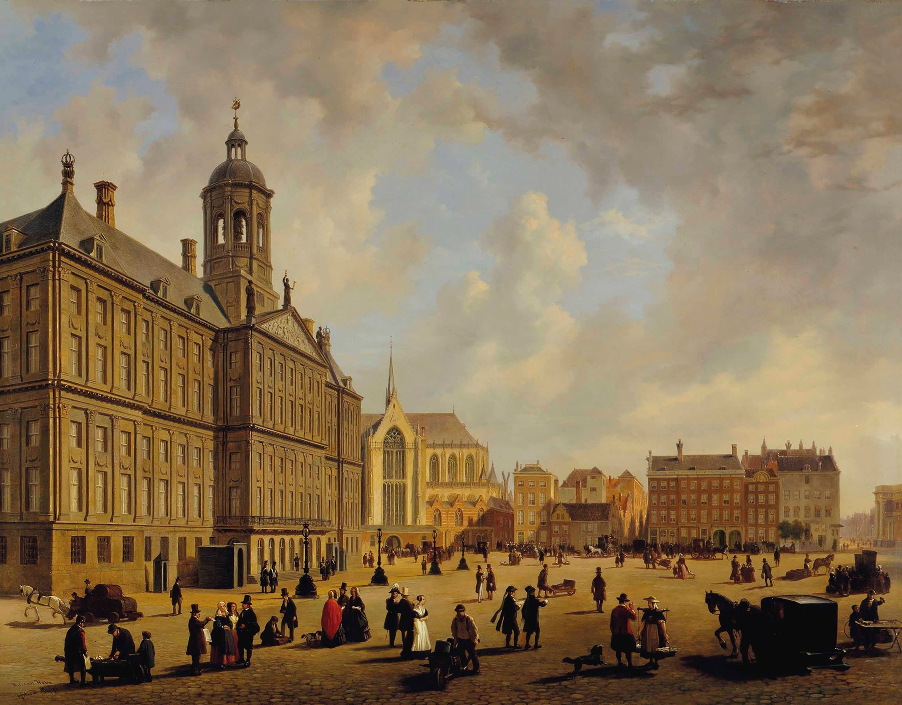 Genre scene depicting city life, oil painting by Bartholomeus Johannes van Hove