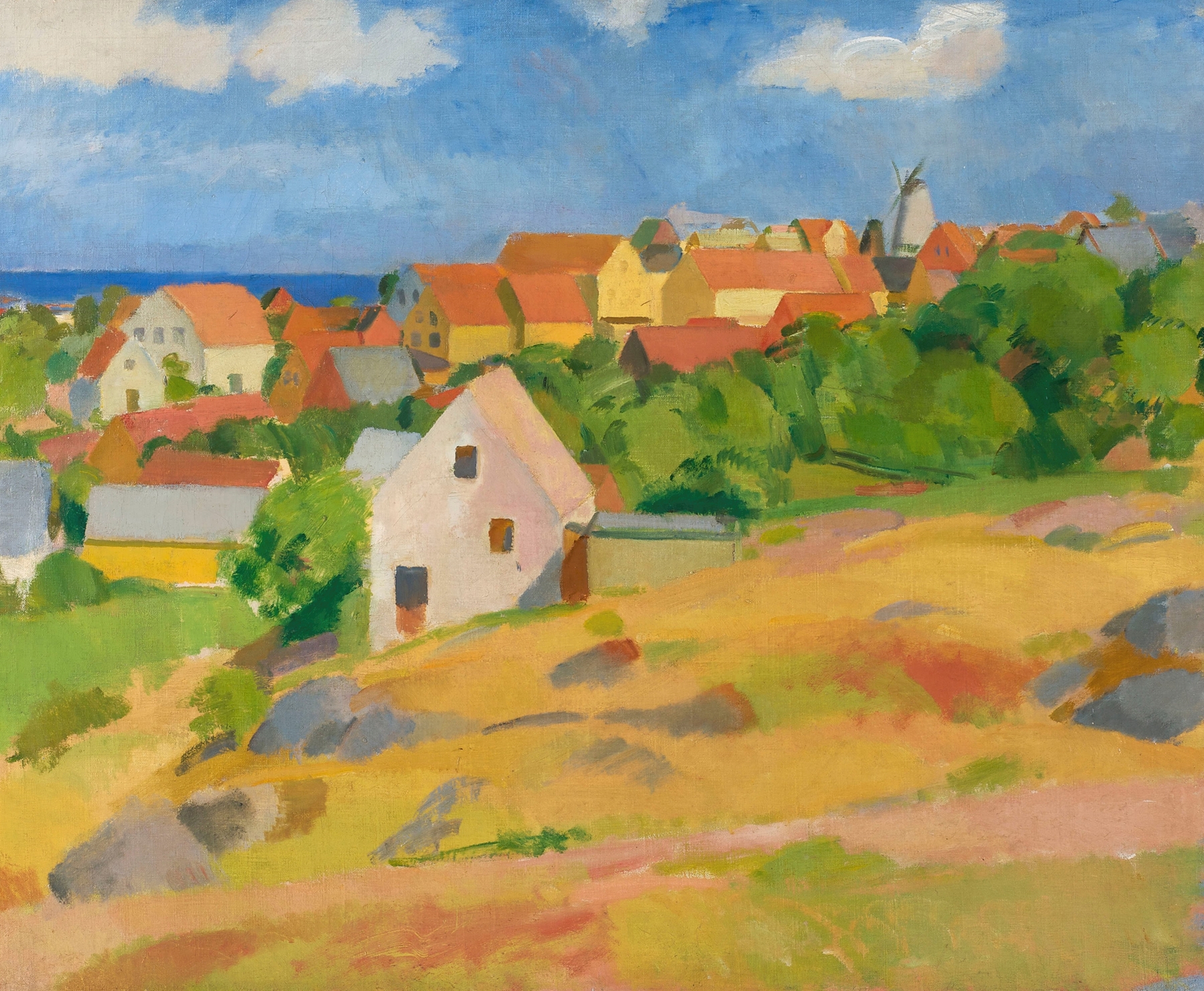 Coastal landscape oil painting by Karl Isakson depicting Gudhjem.