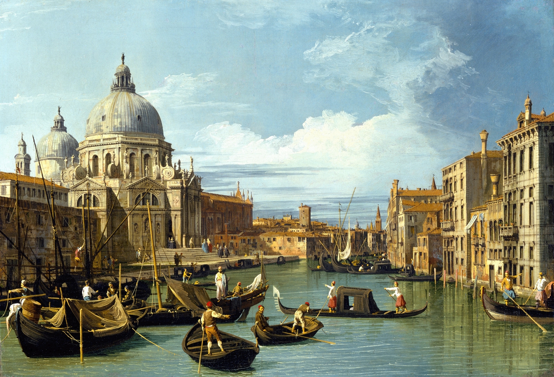 The Entrance to the Grand Canal, Venice, by Canaletto, public domain