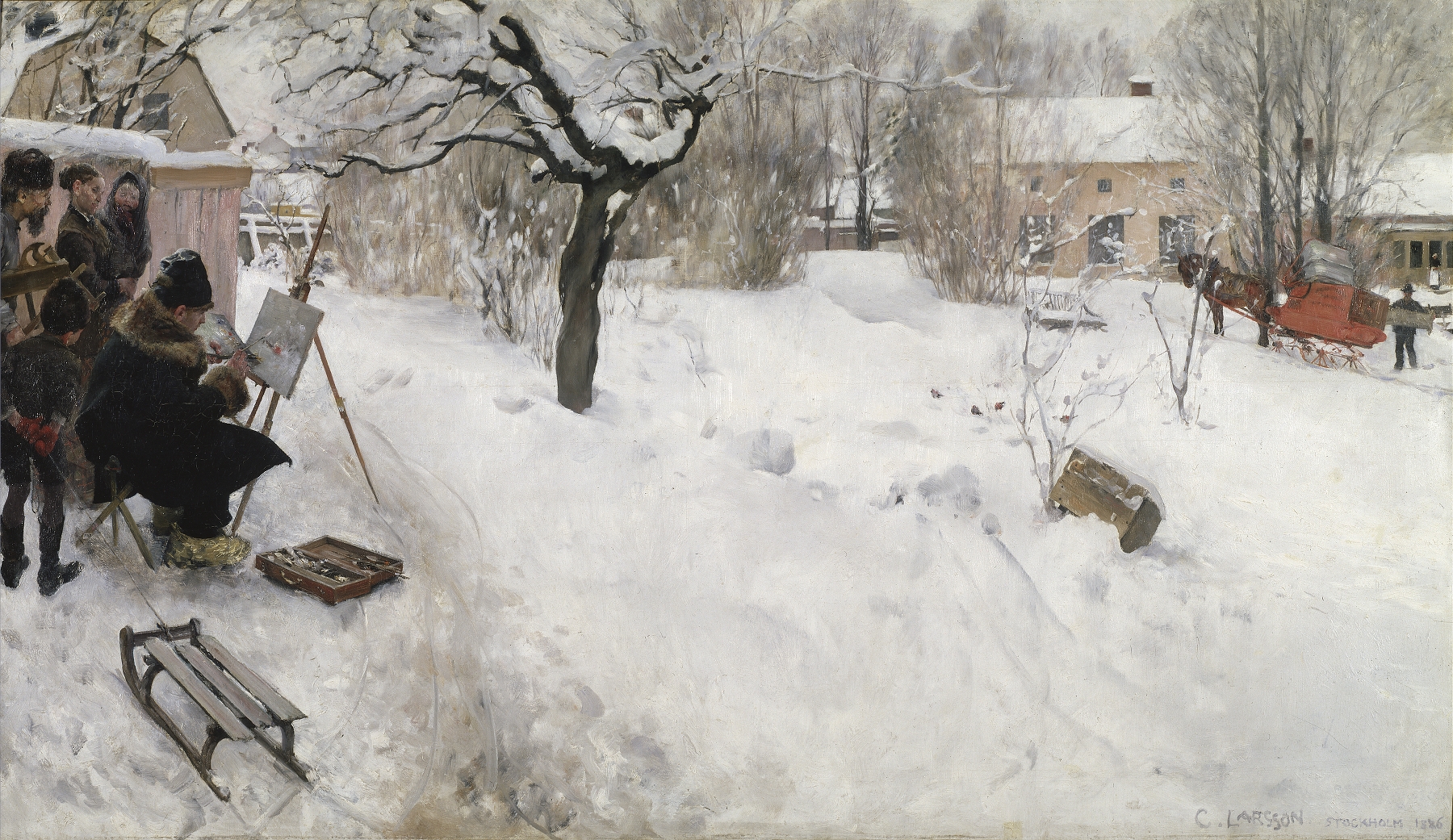 Open-Air Painter. Winter-Motif from Åsögatan 145, Stockholm, by Carl Larsson, public domain