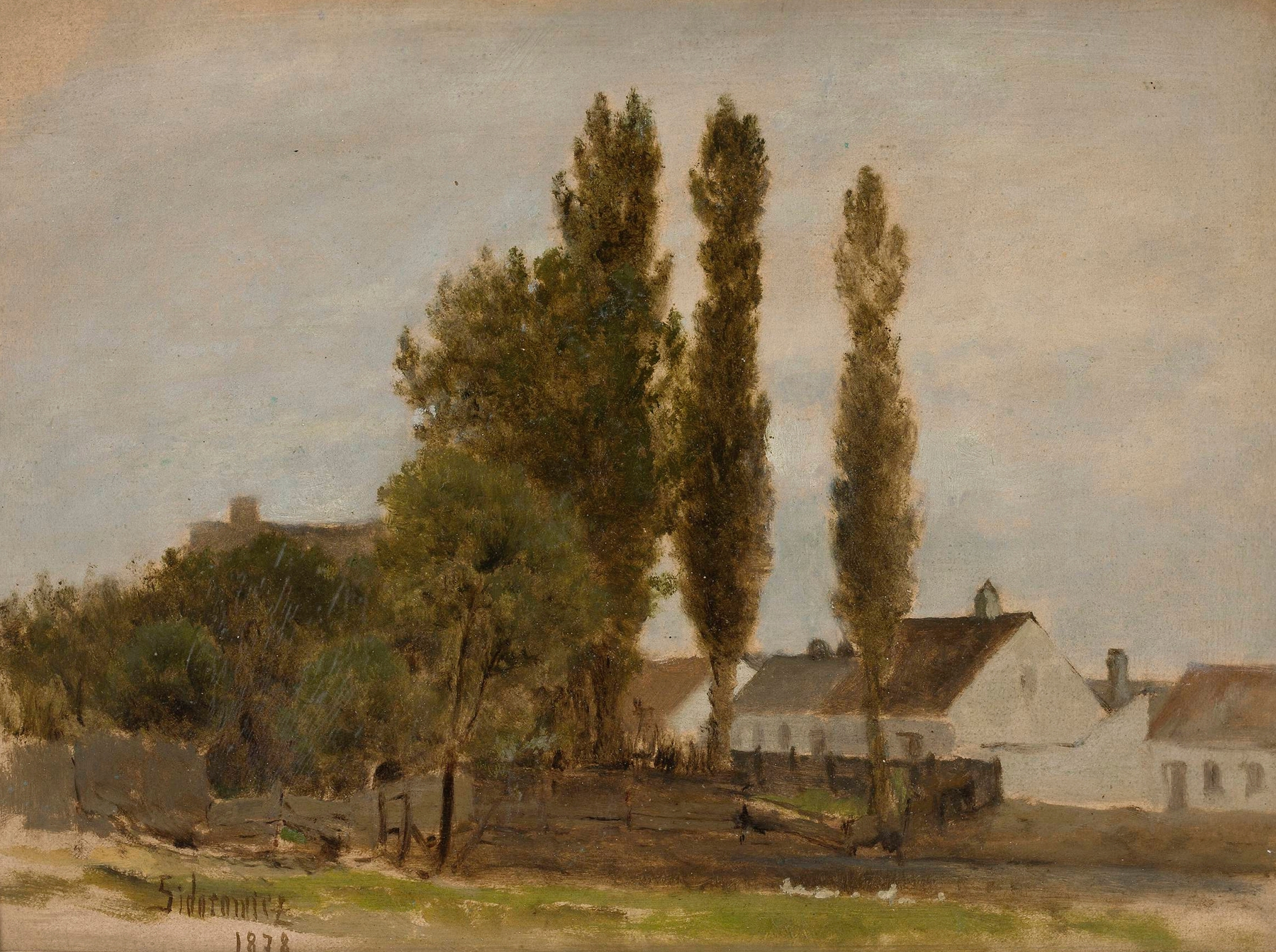 Landscape with trees and houses by Zygmunt Sidorowicz, oil painting