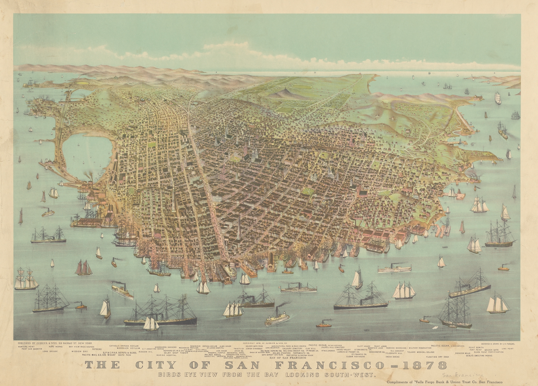 Bird's eye view lithograph of San Francisco by Currier & Ives