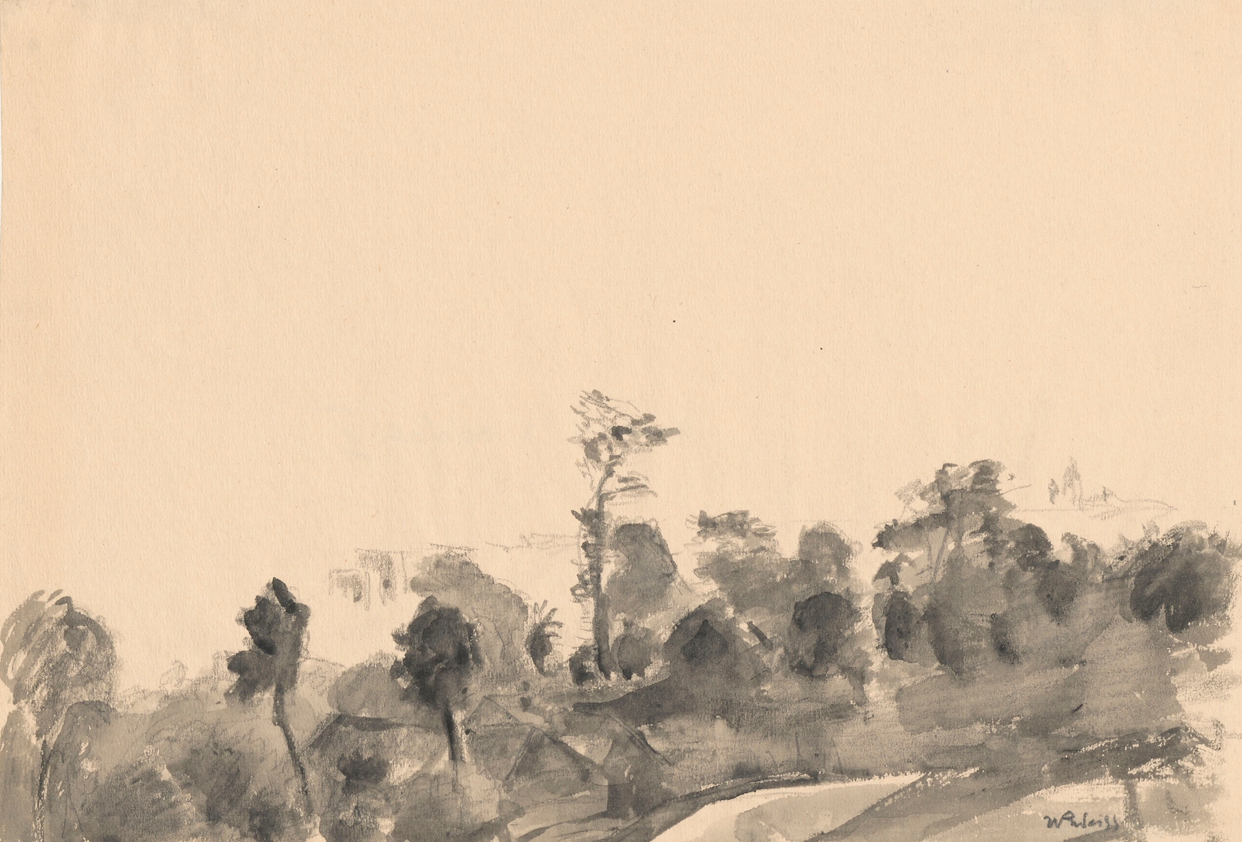 Landscape by Wojciech Weiss, Post-Impressionism, featuring skyline and horizon.