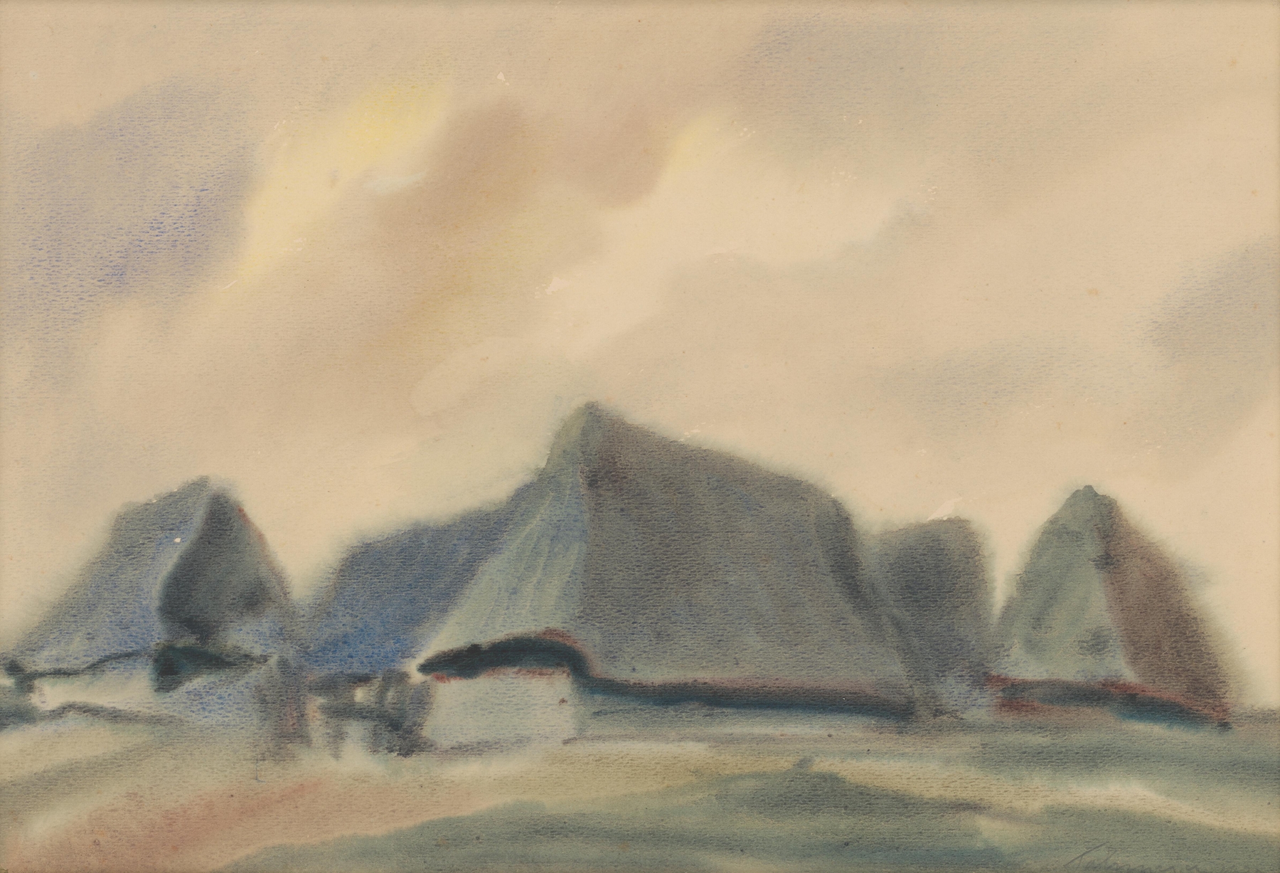 Post-Impressionism landscape by Zolo Palugyay, featuring azure houses and ochre earth