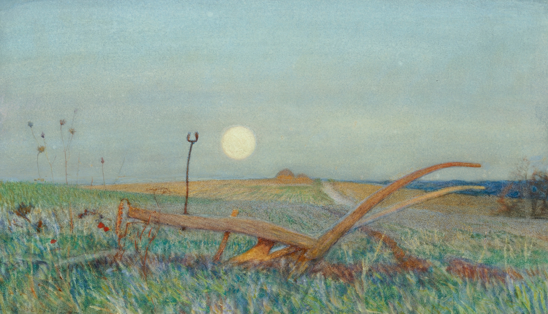 The Plough by Sir George Clausen, oil painting of a farmer working in a field.