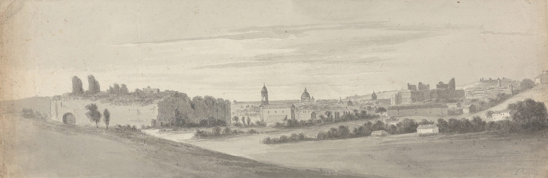 Landscape depicting the Baths of Caracalla by Isaac Weld, oil painting