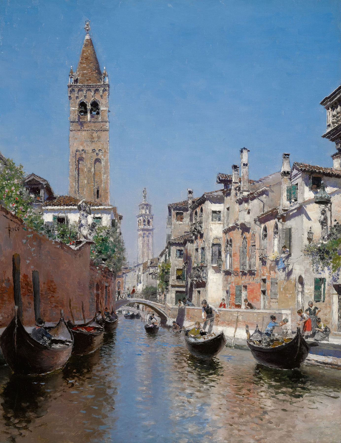Rio Di San Barnaba, oil on canvas by Martin Rico y Ortega, depicting a Venetian canal with reflections.