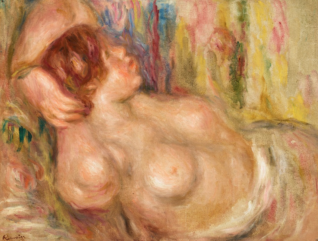 Renoir's 'Femme à la poitrine nue endormie' captures a serene moment of a nude woman sleeping.