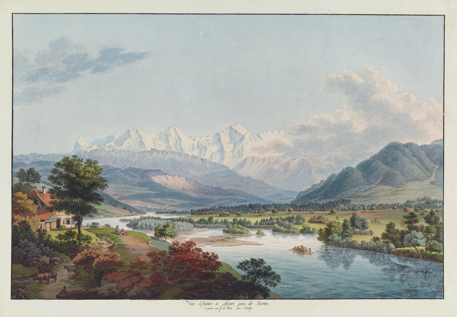Landscape with rolling hills and a village by Johann Ludwig Aberli, unknown medium