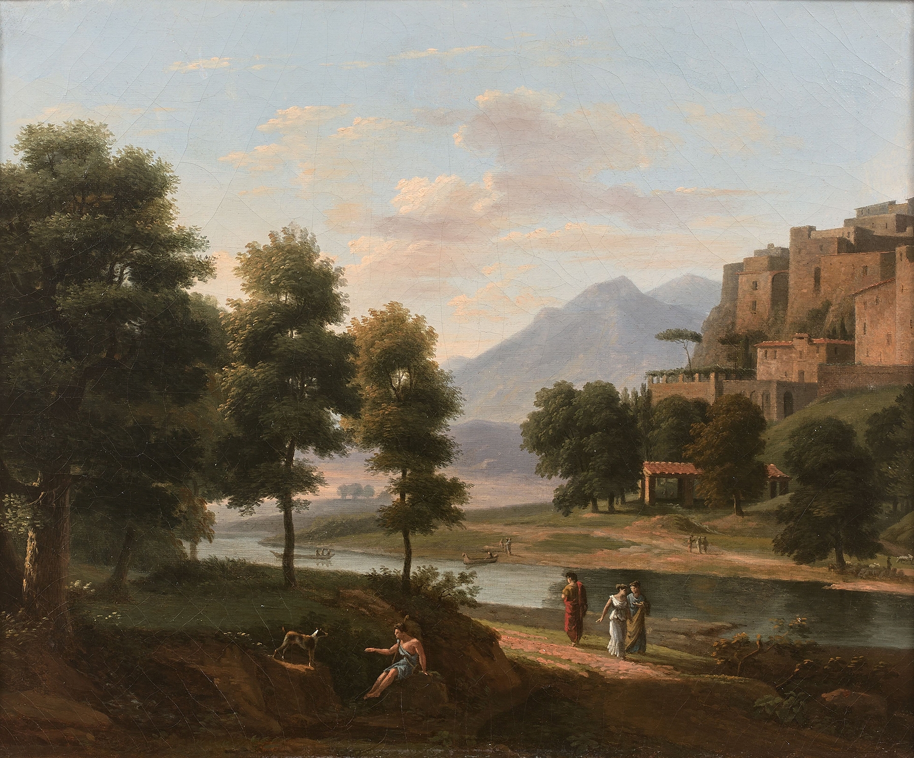 Landscape with figures and a river, oil on canvas by Jean-Victor Bertin