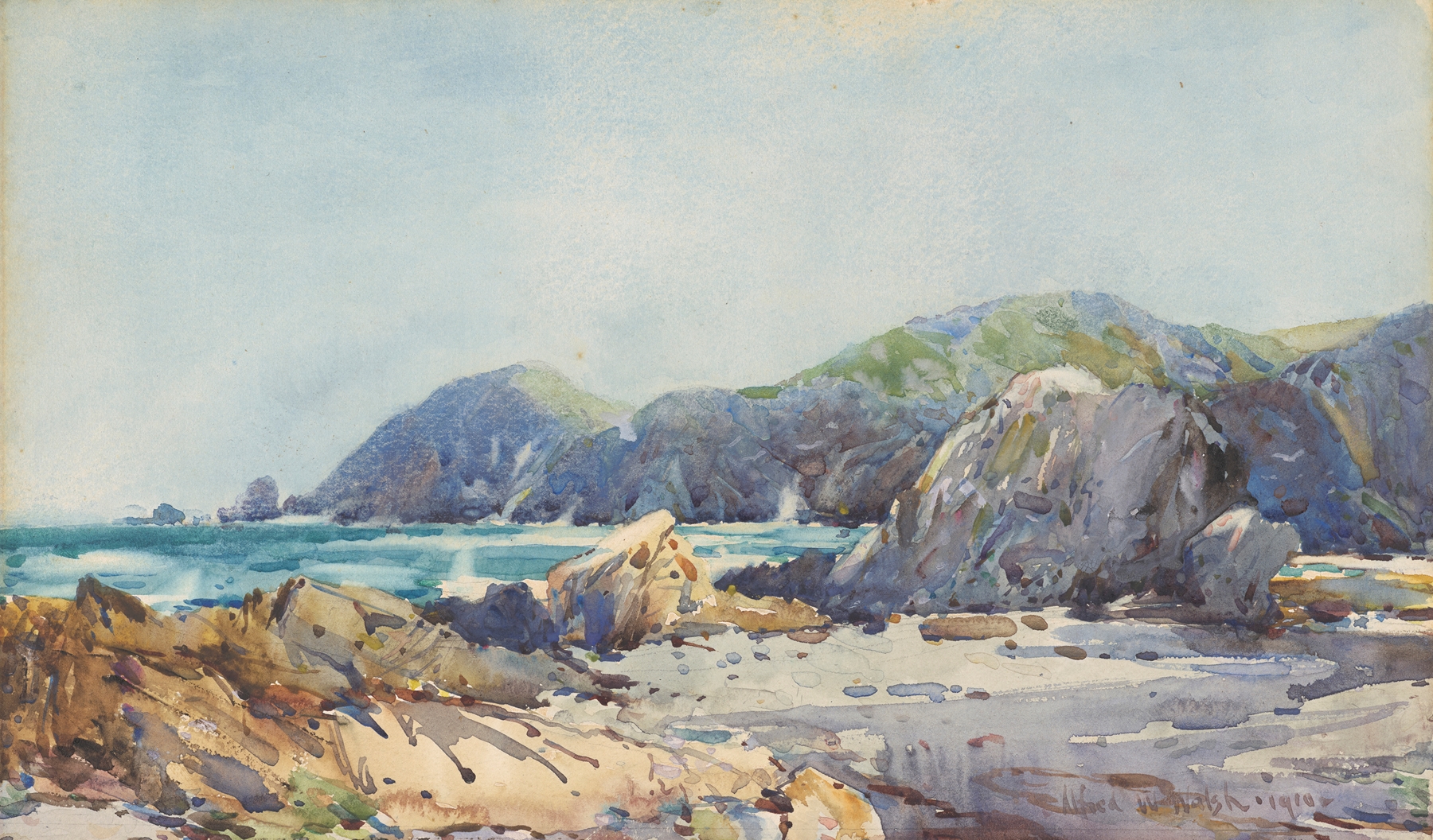 Coastal landscape with waves and sky by Alfred Walsh, oil on canvas