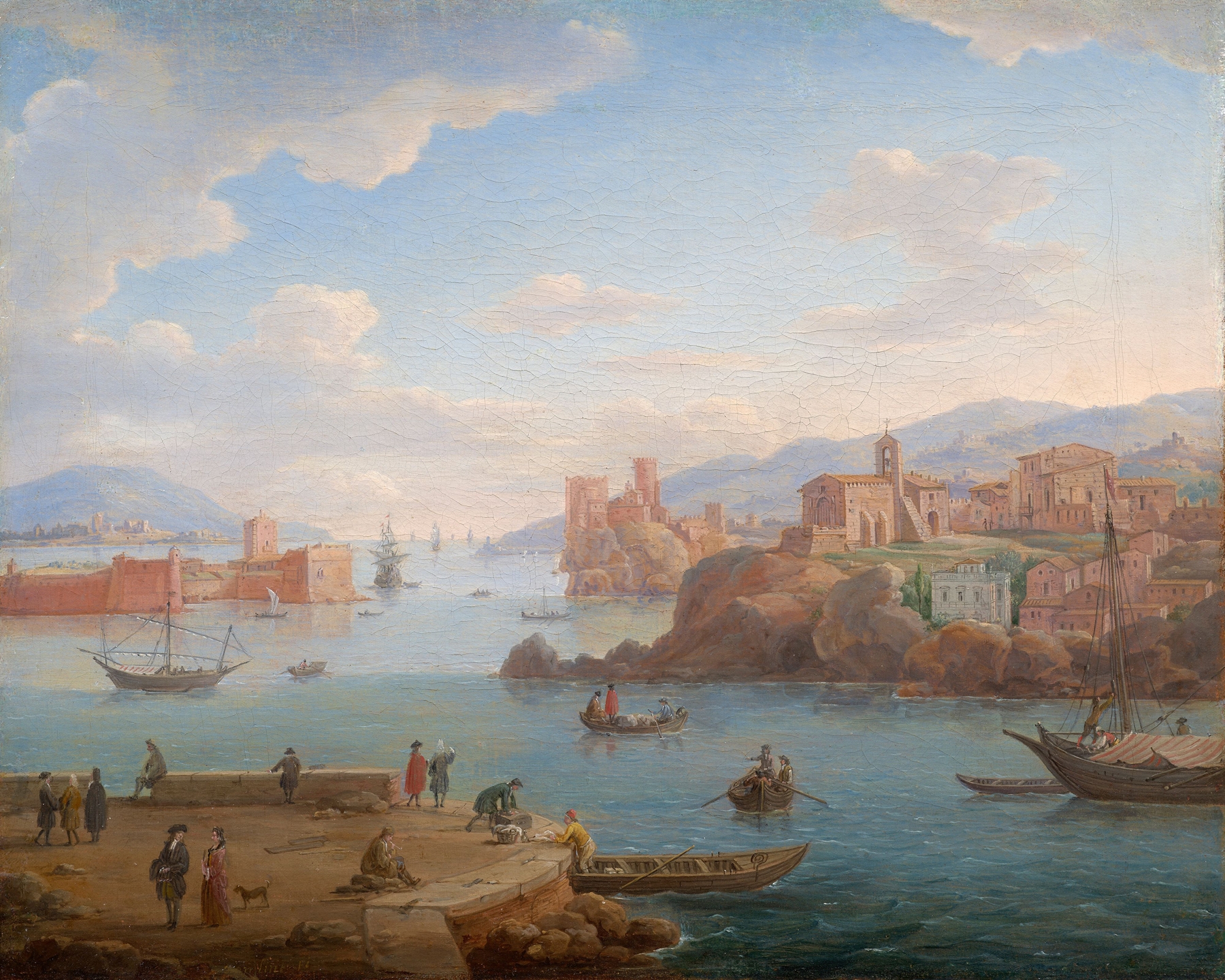View of a Mediterranean harbour, by Hendrik Frans Van Lint, public domain
