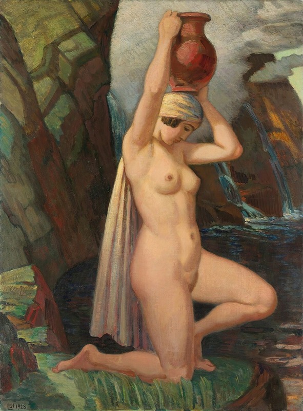A serene depiction of a water carrier in a tranquil setting.