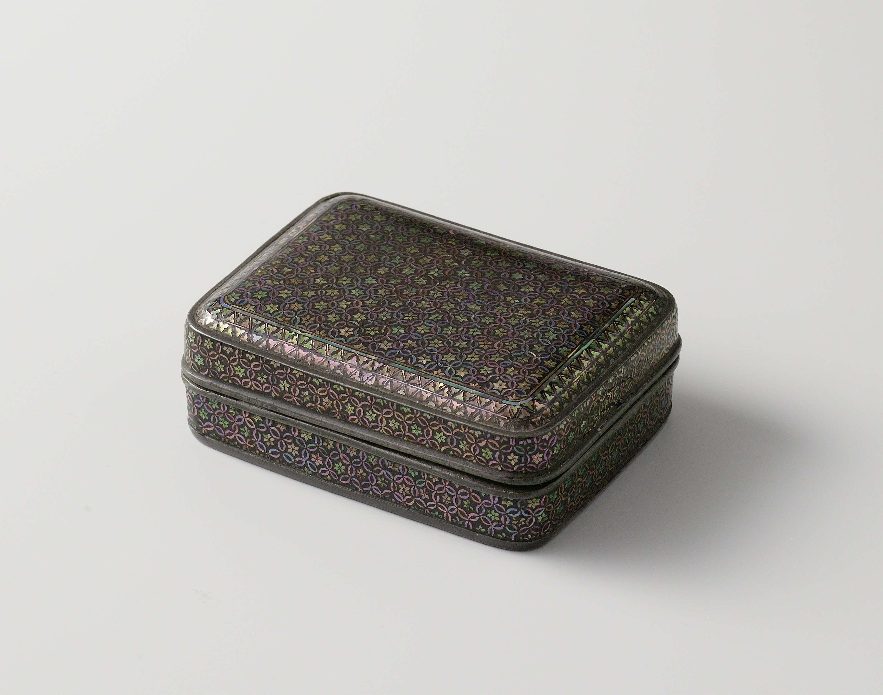 Decorative wood box by Unknown Artist, featuring gold accents.