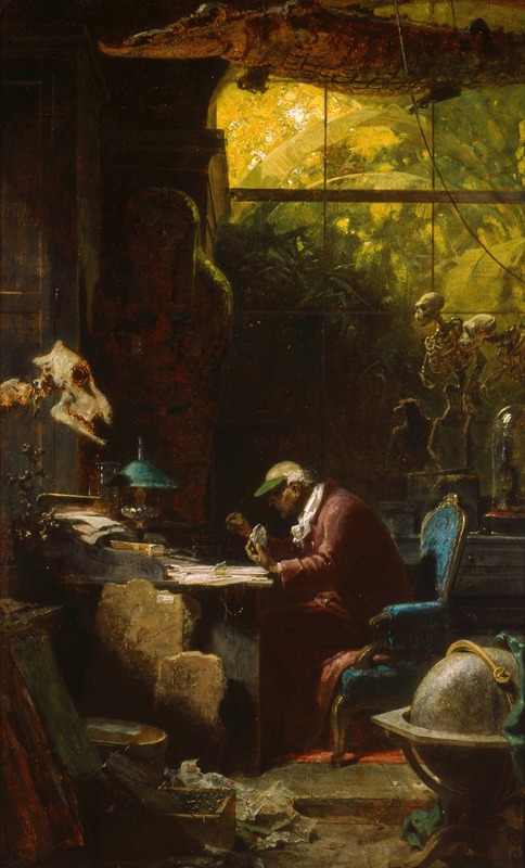Carl Spitzweg's 'Scholar of Natural Sciences' depicts a scholar immersed in study.
