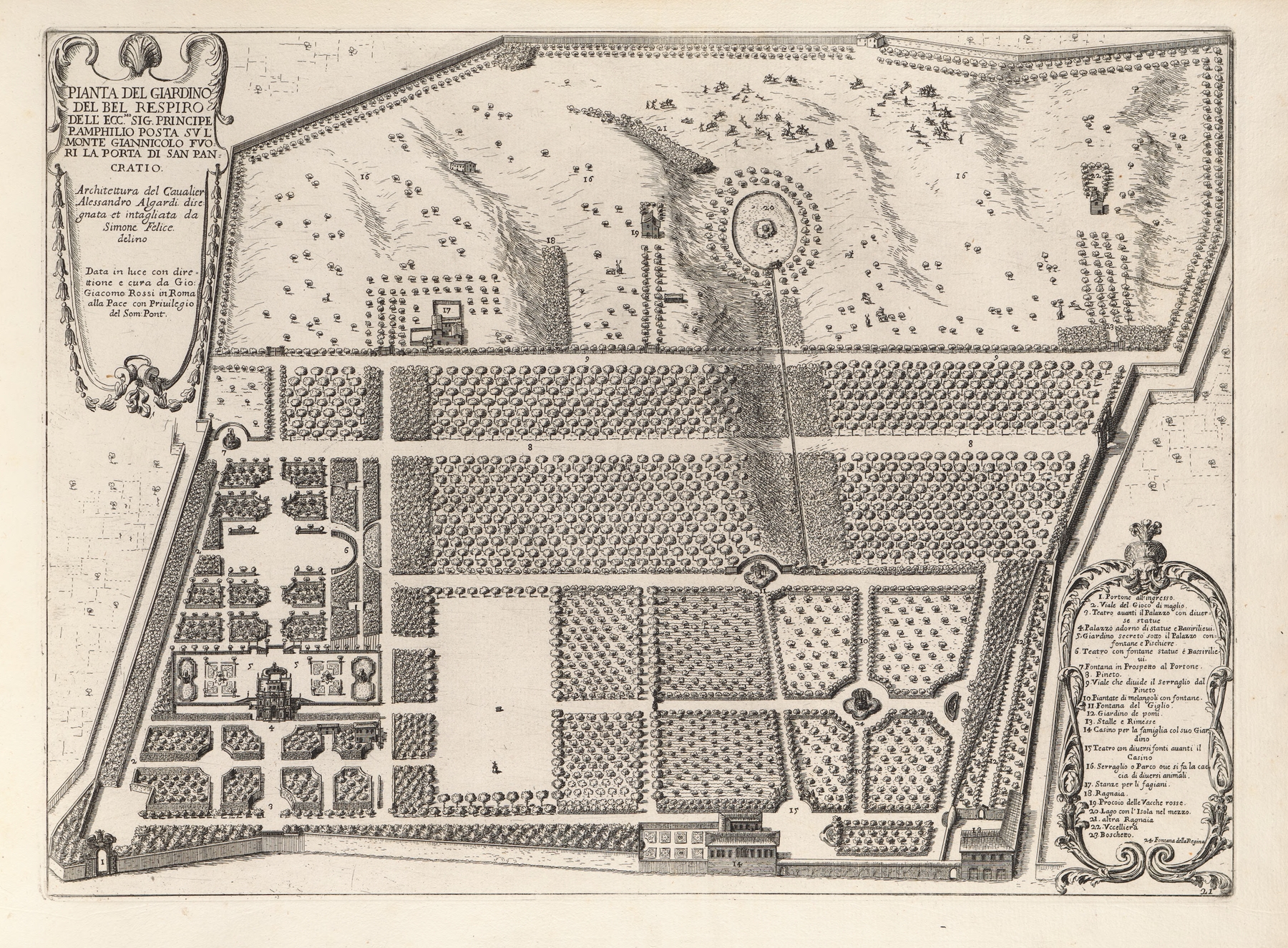 Li giardini di Roma: con le loro piante, alzate e vedvte in prospettiva Pl.20, by Giovanni Battista Falda, public domain