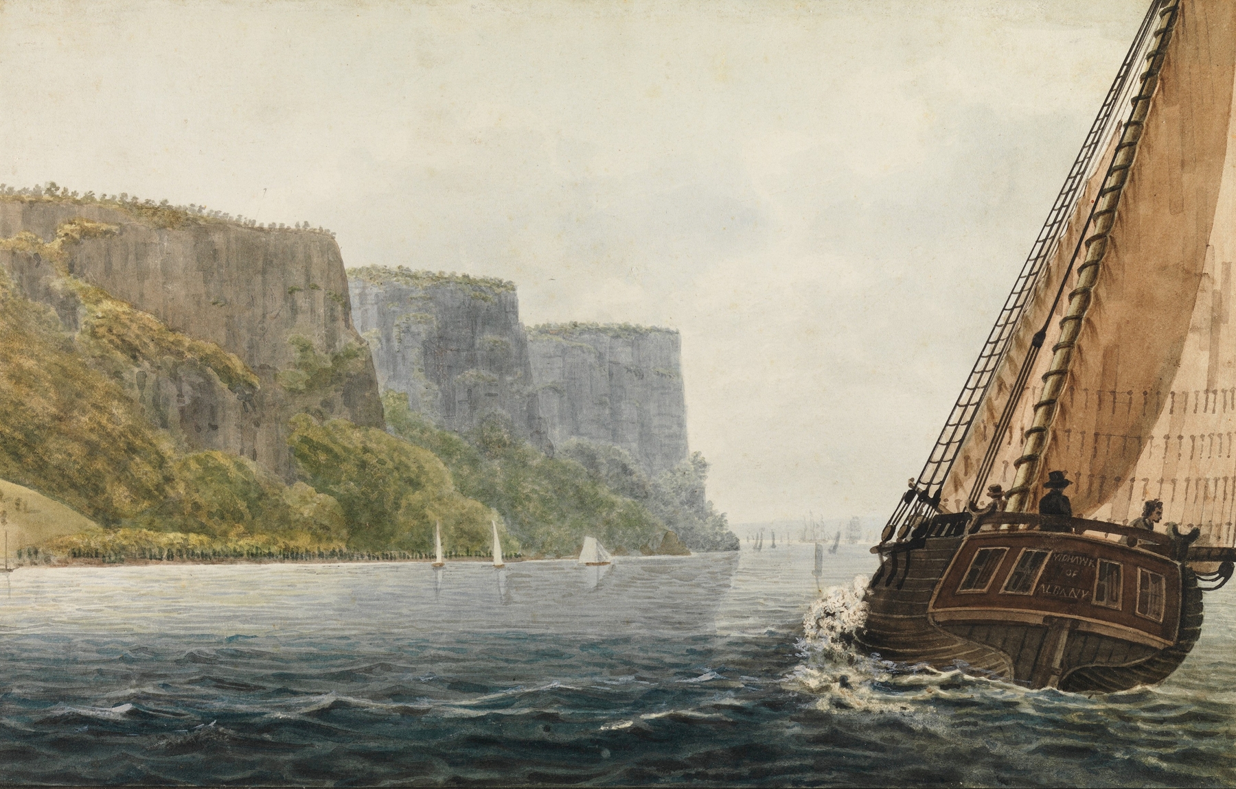 Engraving by Pavel Petrovich Svinin depicting cliffs and river in a landscape