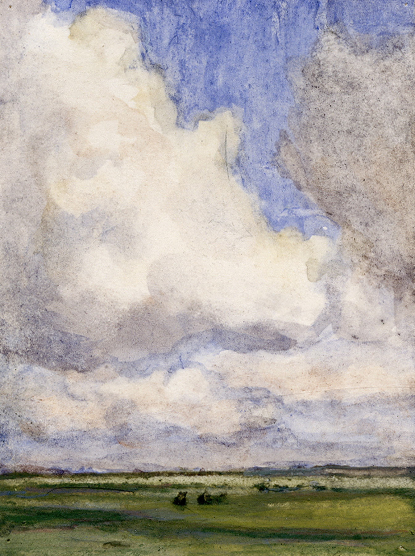 Hoge wolkenlucht boven weilanden, by Frans Smissaert, public domain