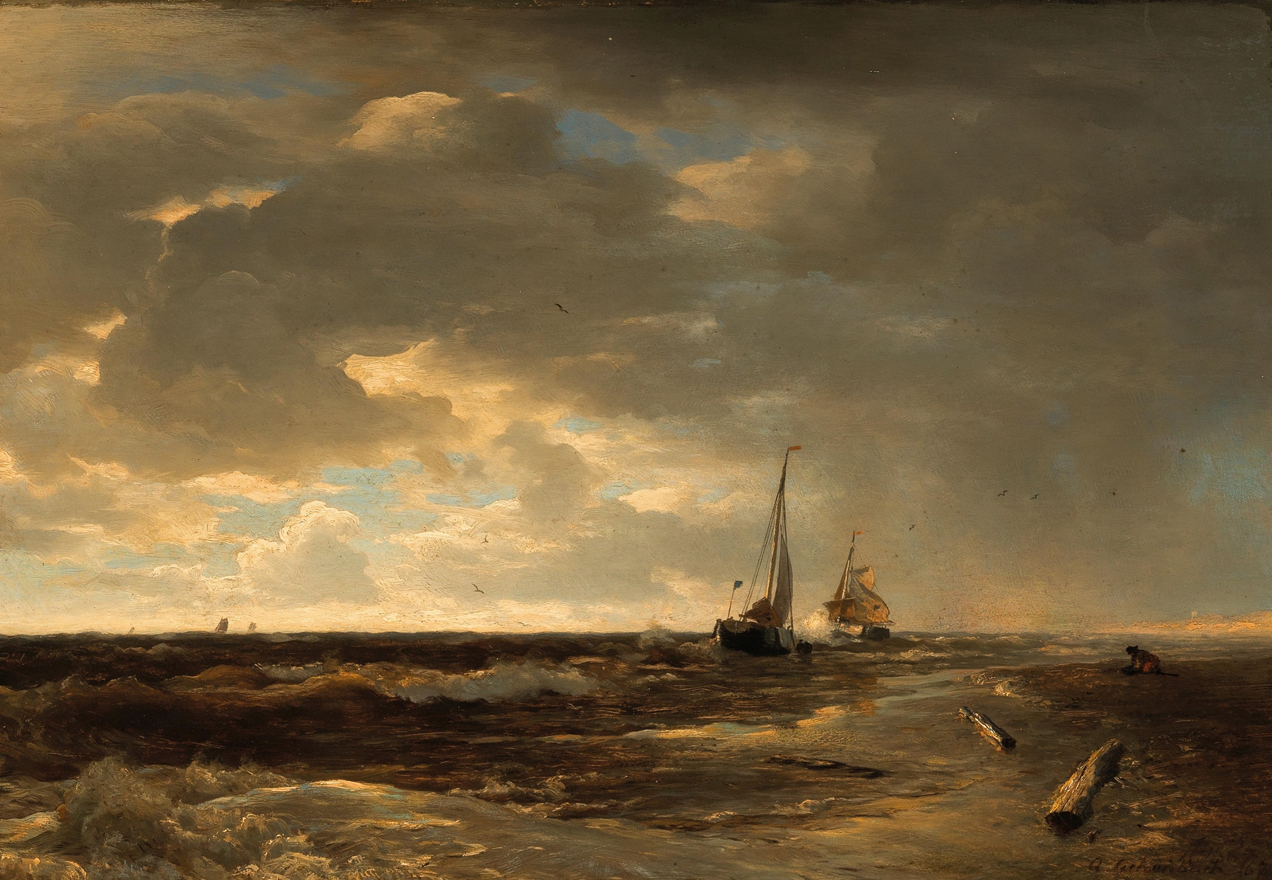 Fishing Boats on a Choppy Sea, by Andreas Achenbach, public domain